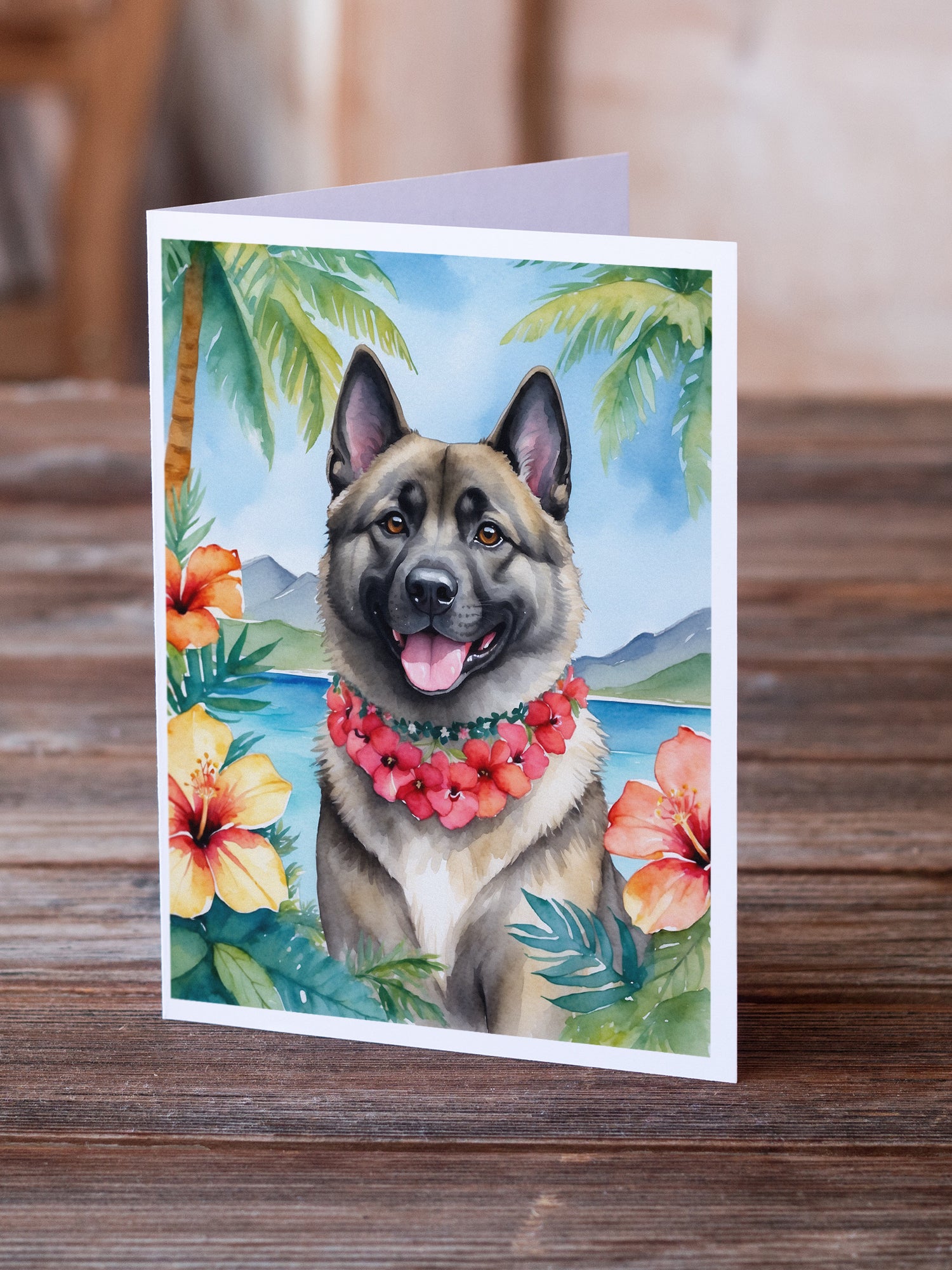 Norwegian Elkhound Luau Greeting Cards Pack of 8