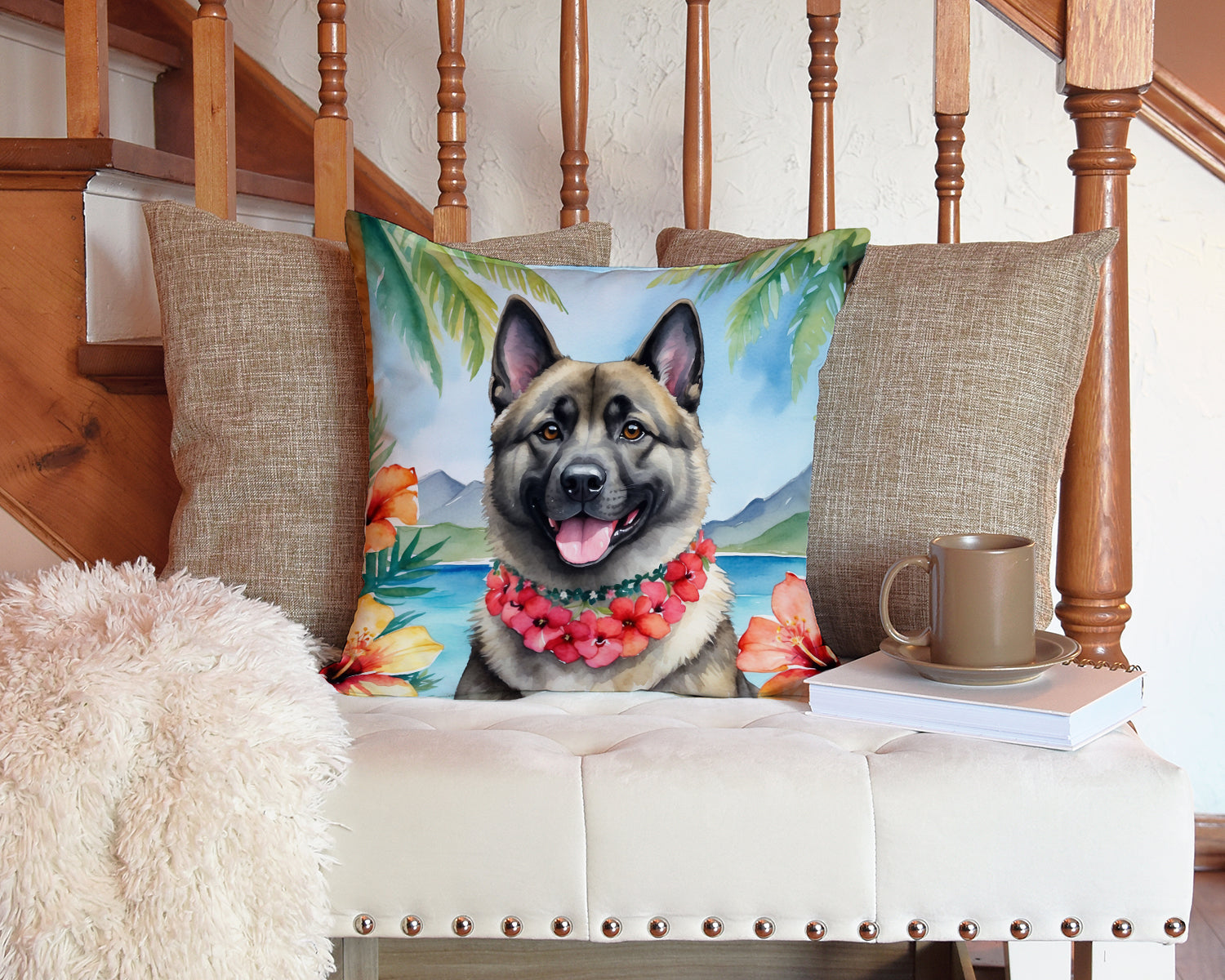 Norwegian Elkhound Luau Throw Pillow