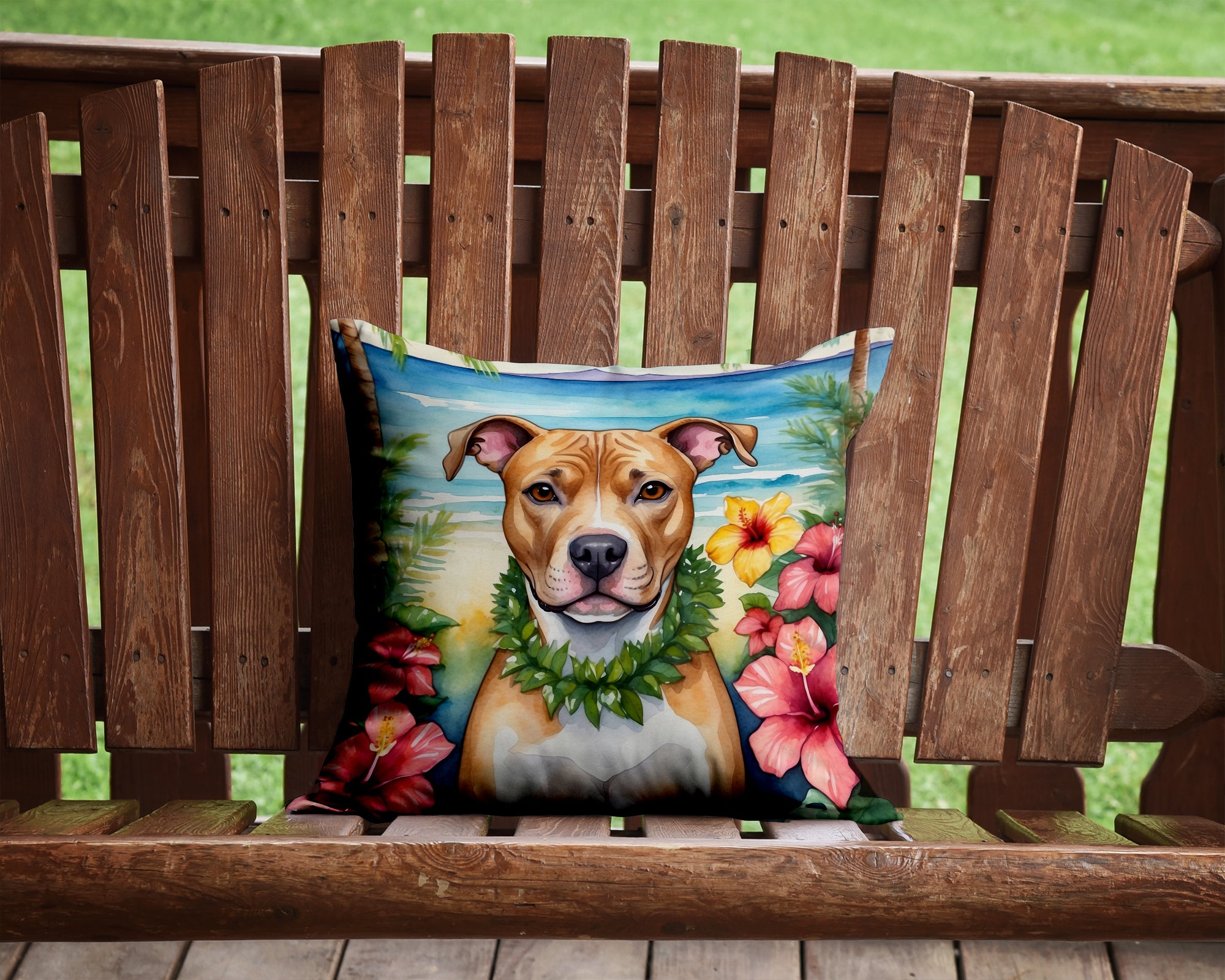 Pit Bull Terrier Luau Throw Pillow