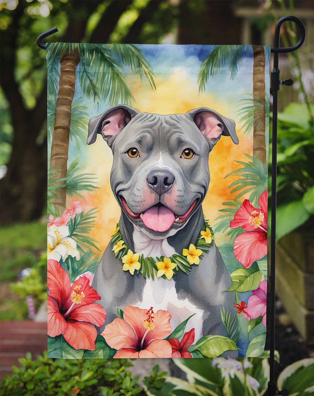 Pit Bull Terrier Luau Garden Flag