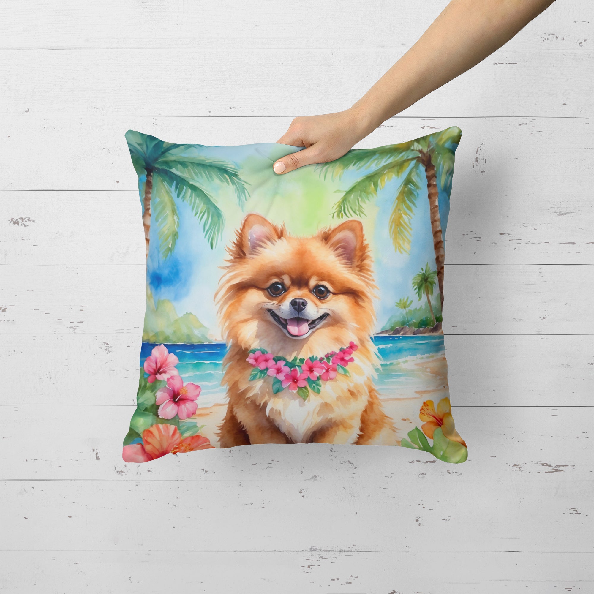 Pomeranian Luau Throw Pillow