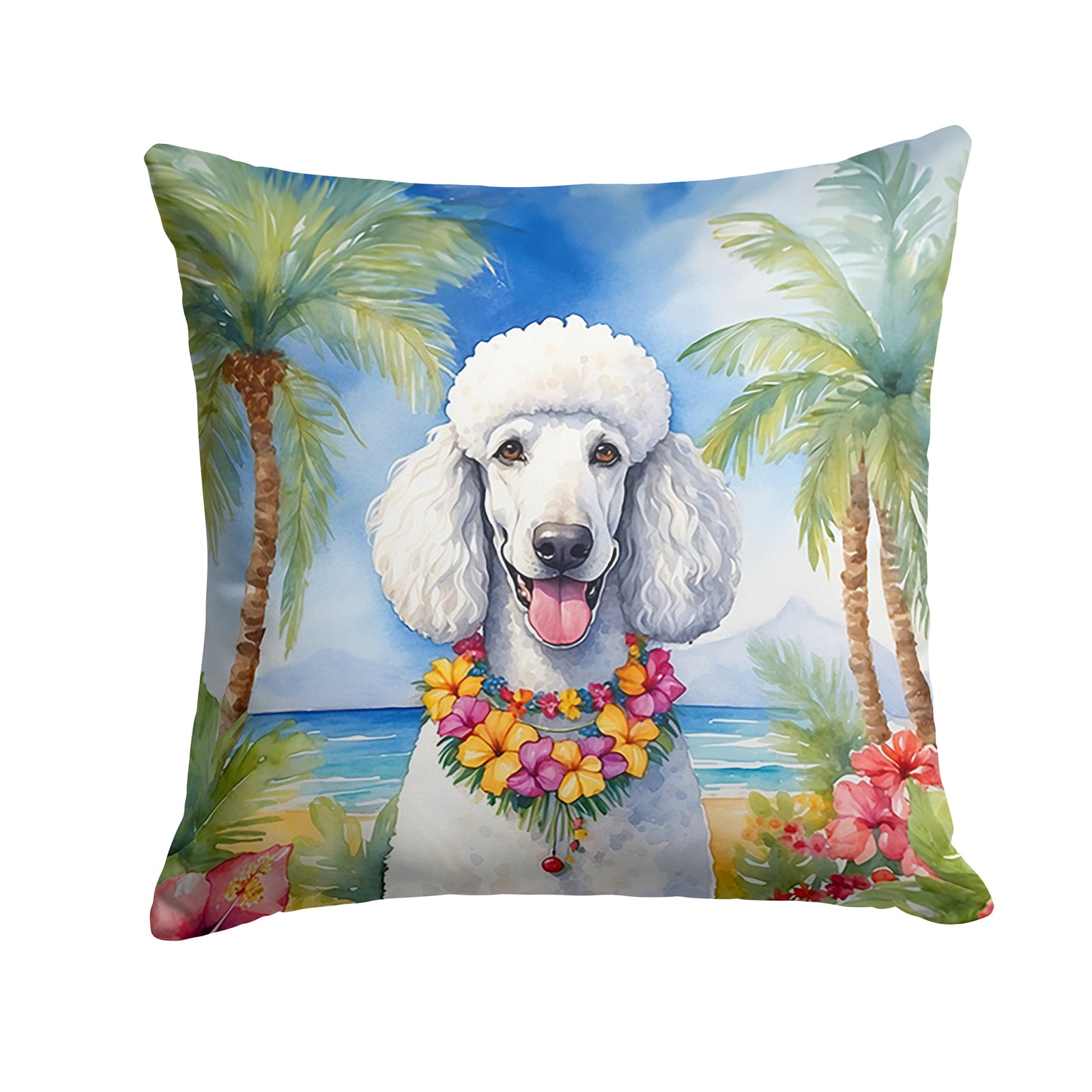 Buy this White Poodle Luau Throw Pillow