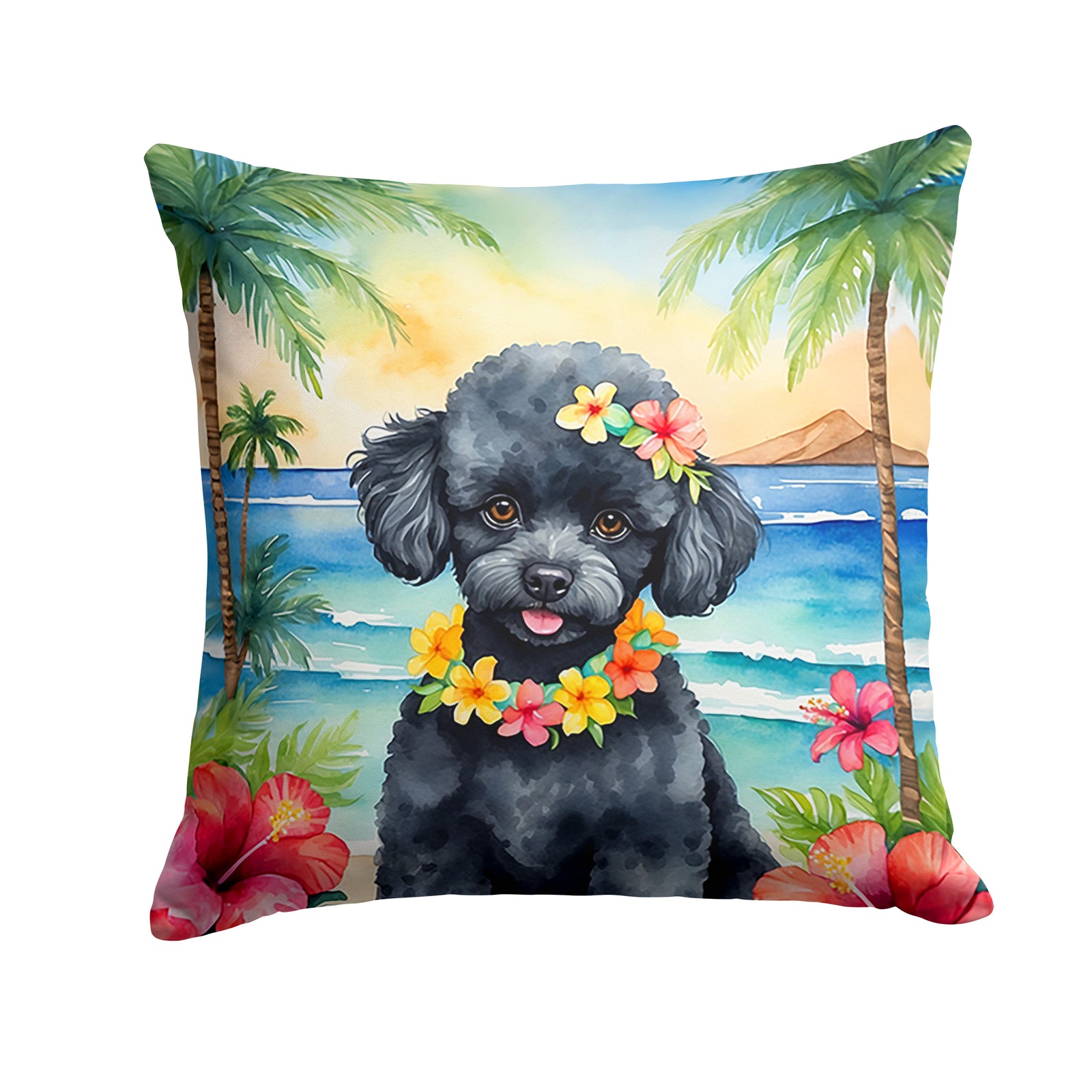 Buy this Black Poodle Luau Throw Pillow
