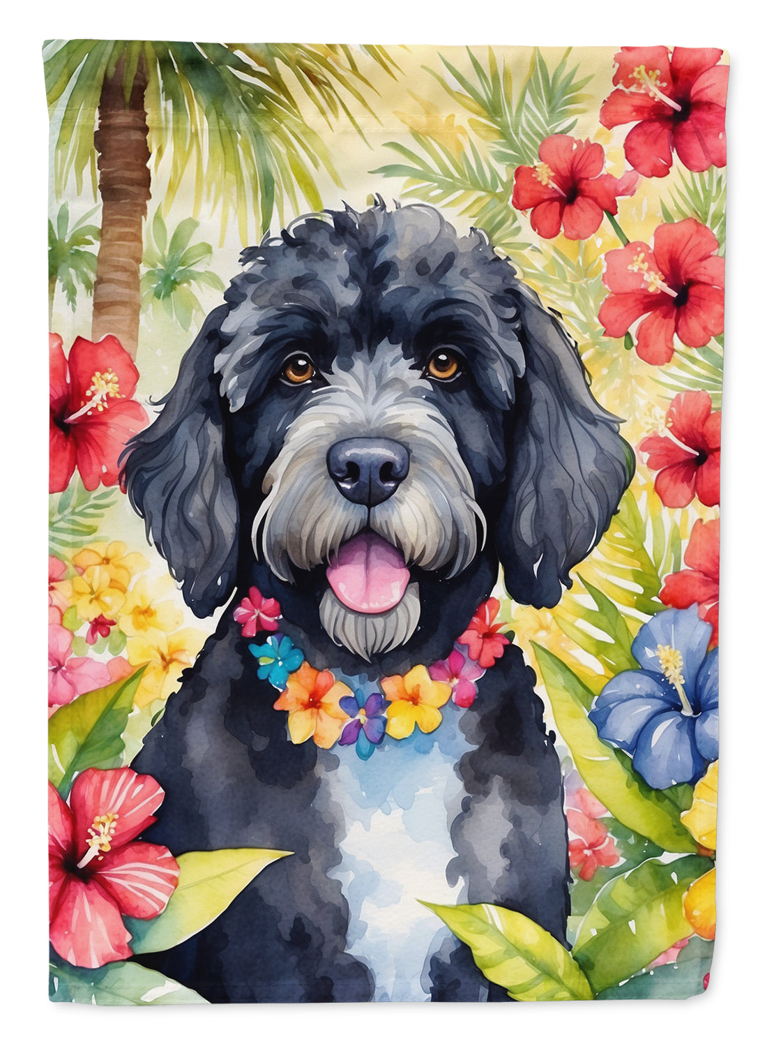 Buy this Portuguese Water Dog Luau House Flag
