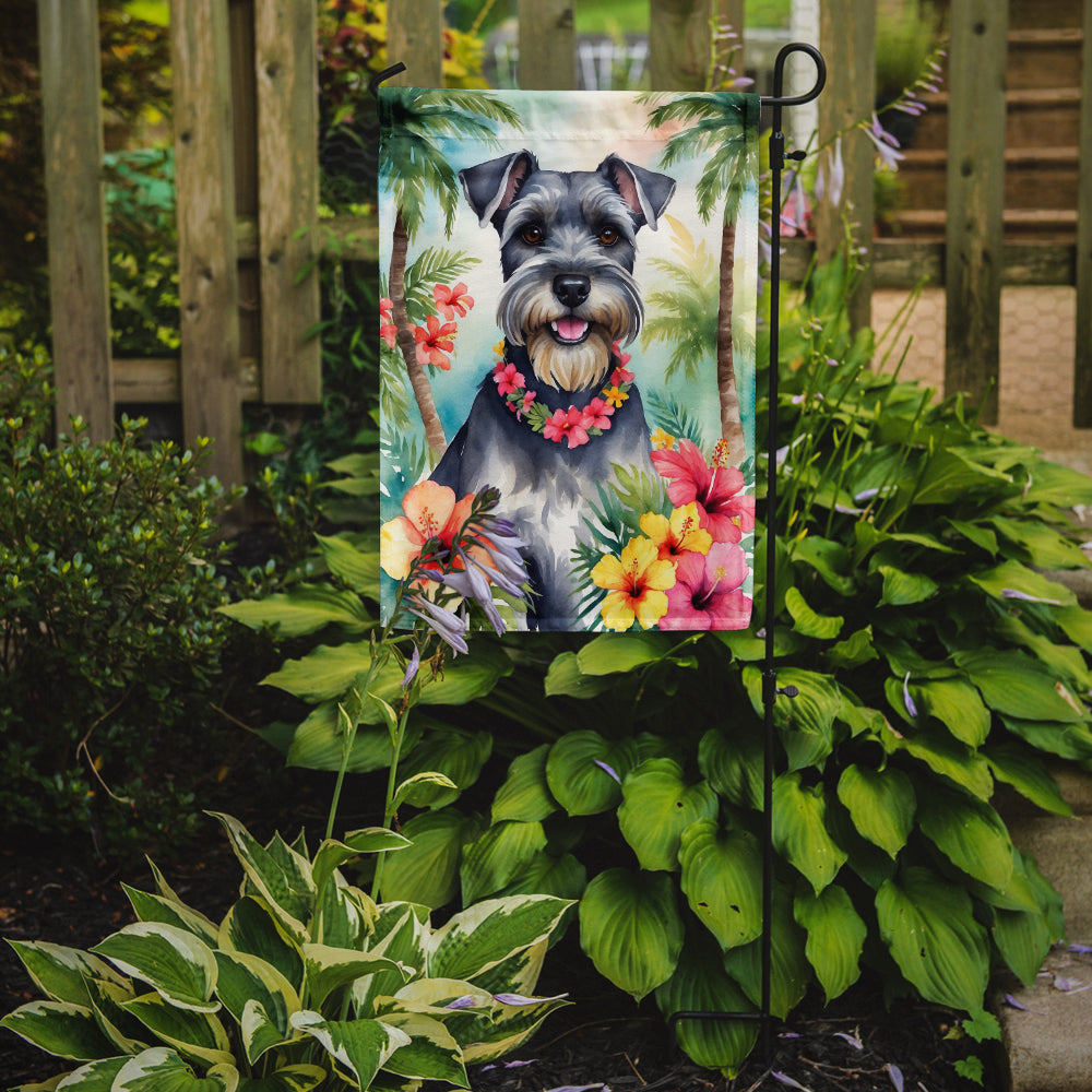 Caroline's Treasures Schnauzer Luau Garden Flag – Tropical Dog Decor with Hibiscus & Palm Leaves