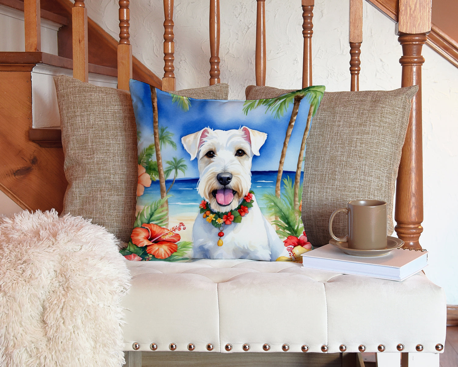 Sealyham Terrier Luau Throw Pillow