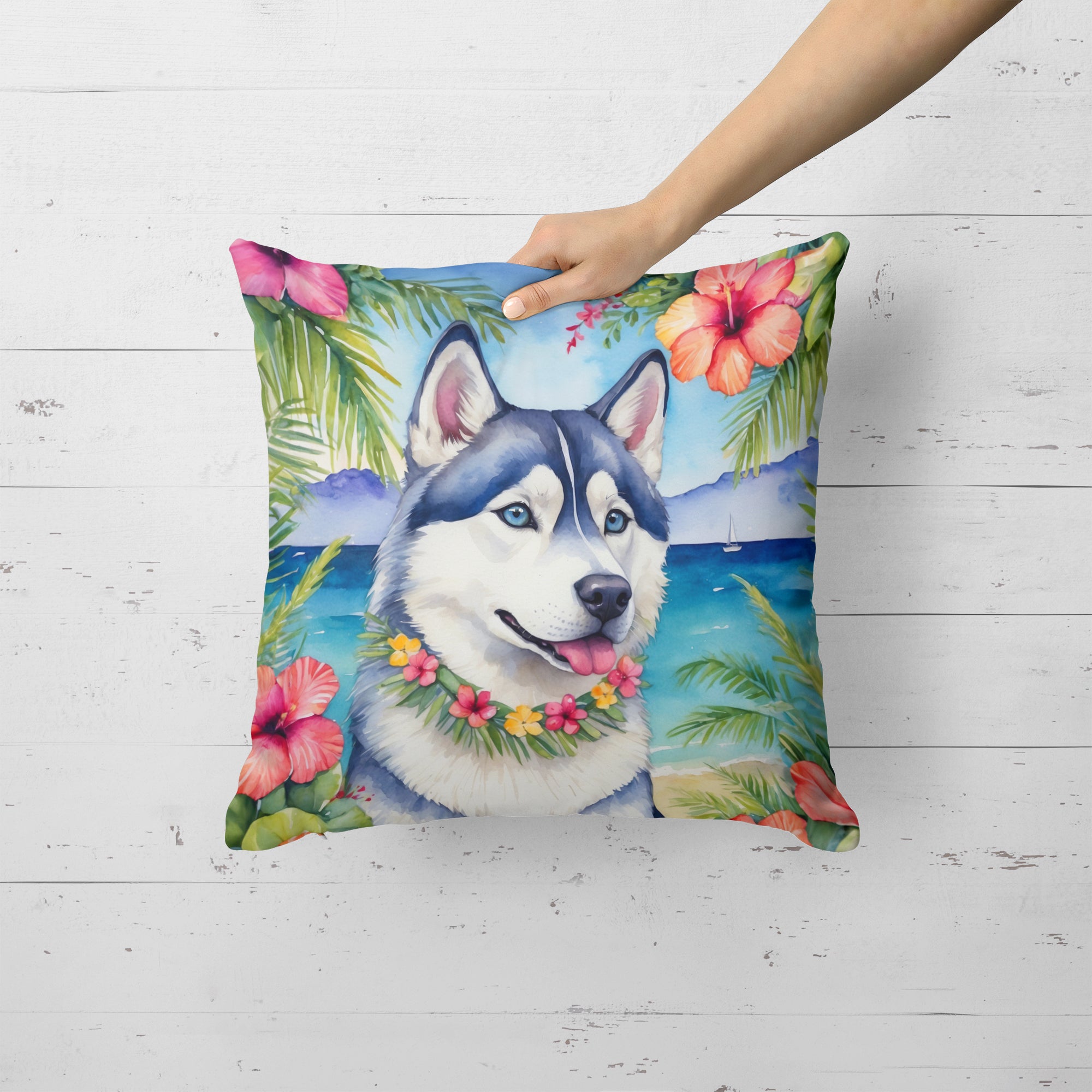 Buy this Siberian Husky Luau Throw Pillow