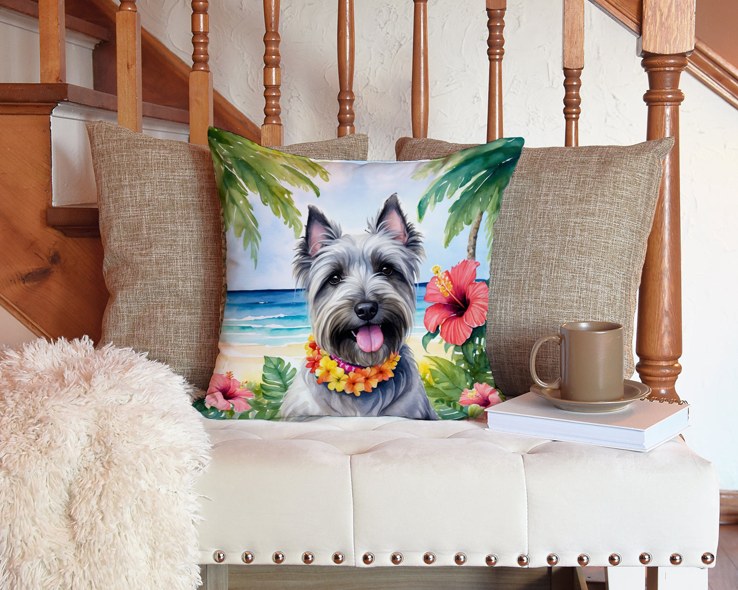 Skye Terrier Luau Throw Pillow