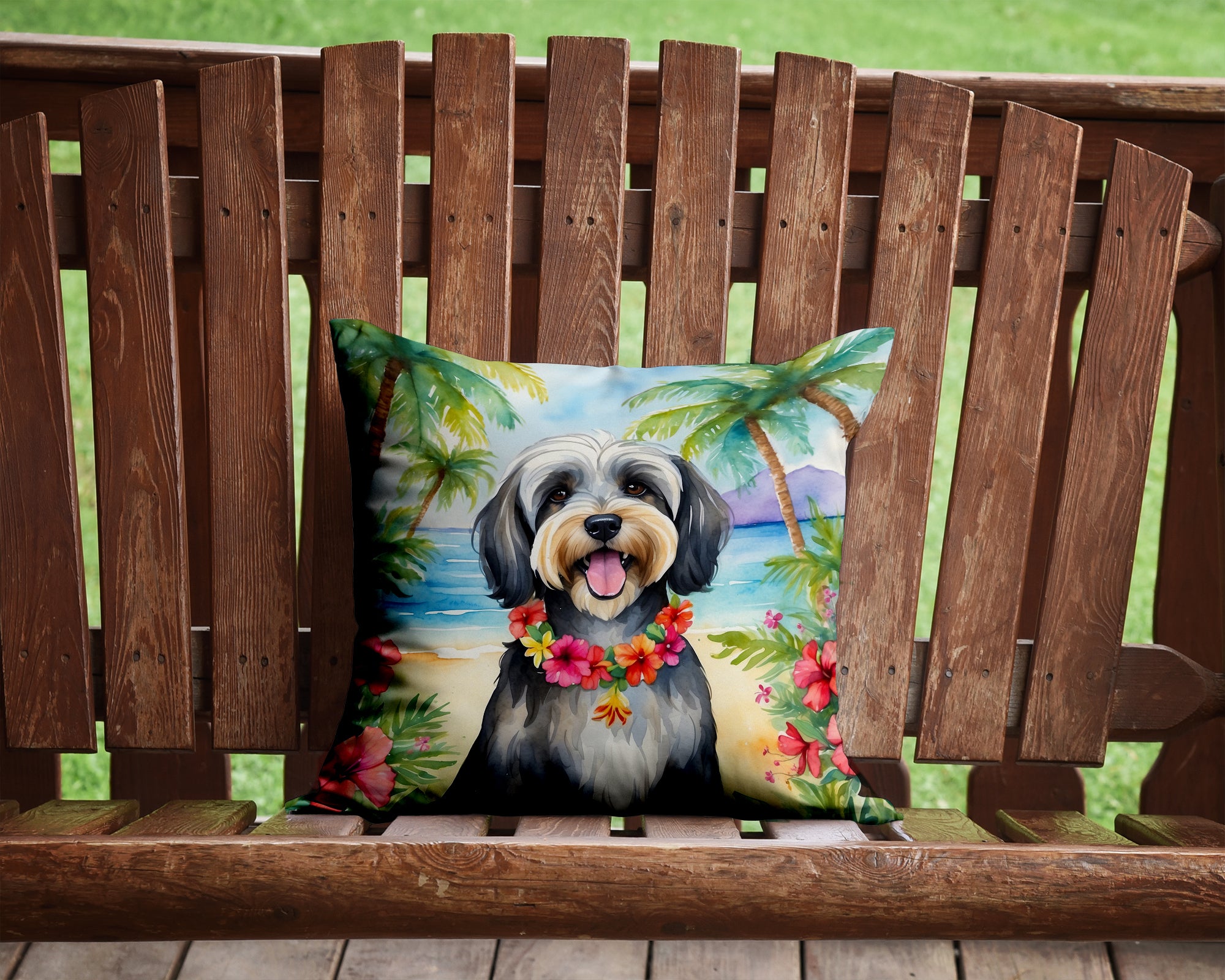 Buy this Tibetan Terrier Luau Throw Pillow