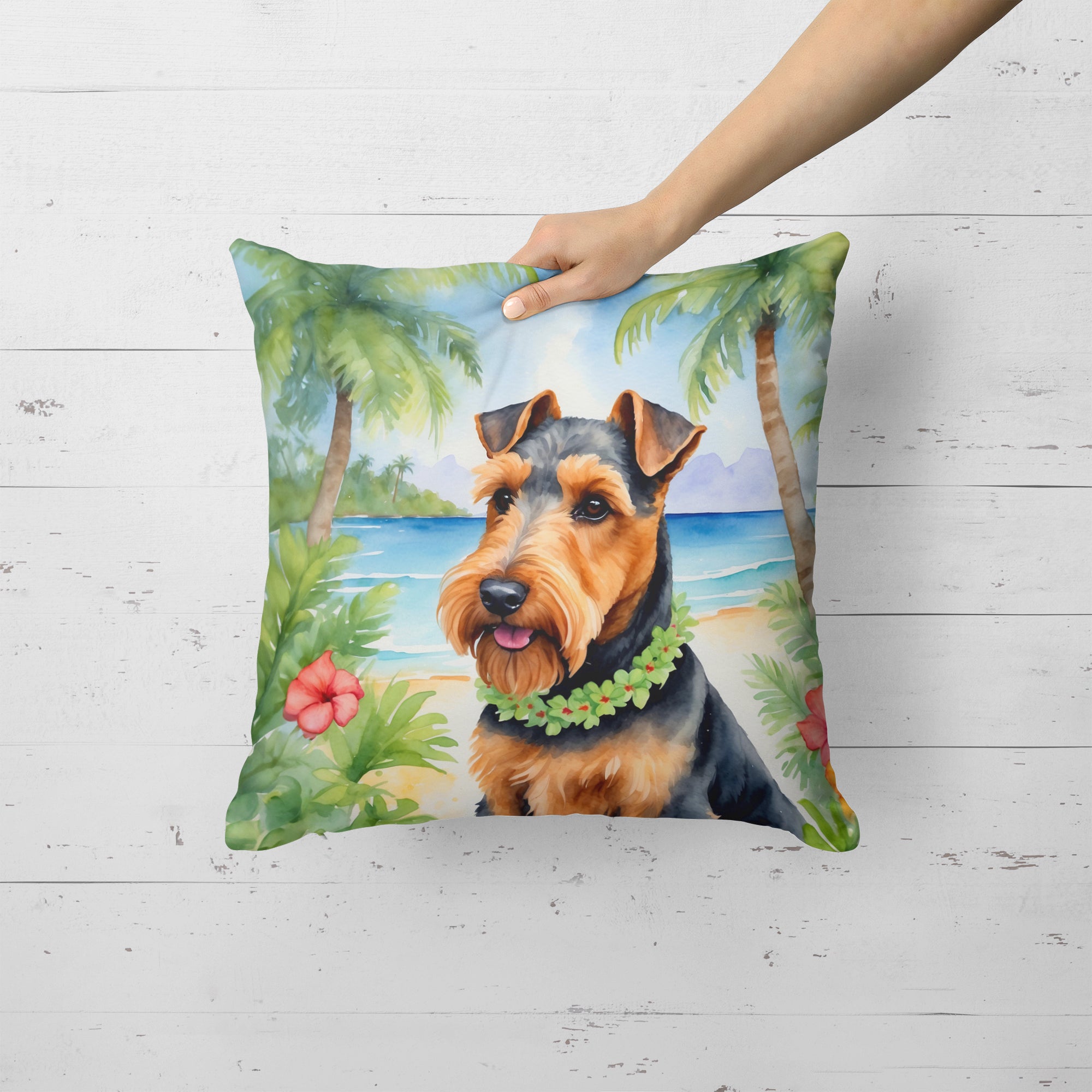 Welsh Terrier Luau Throw Pillow