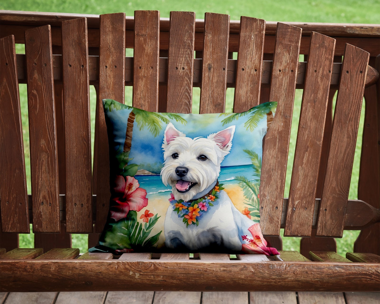 Caroline's Treasures Westie Luau Throw Pillow - 14x14 Decorative Pillow – Art for Your Home & Patio
