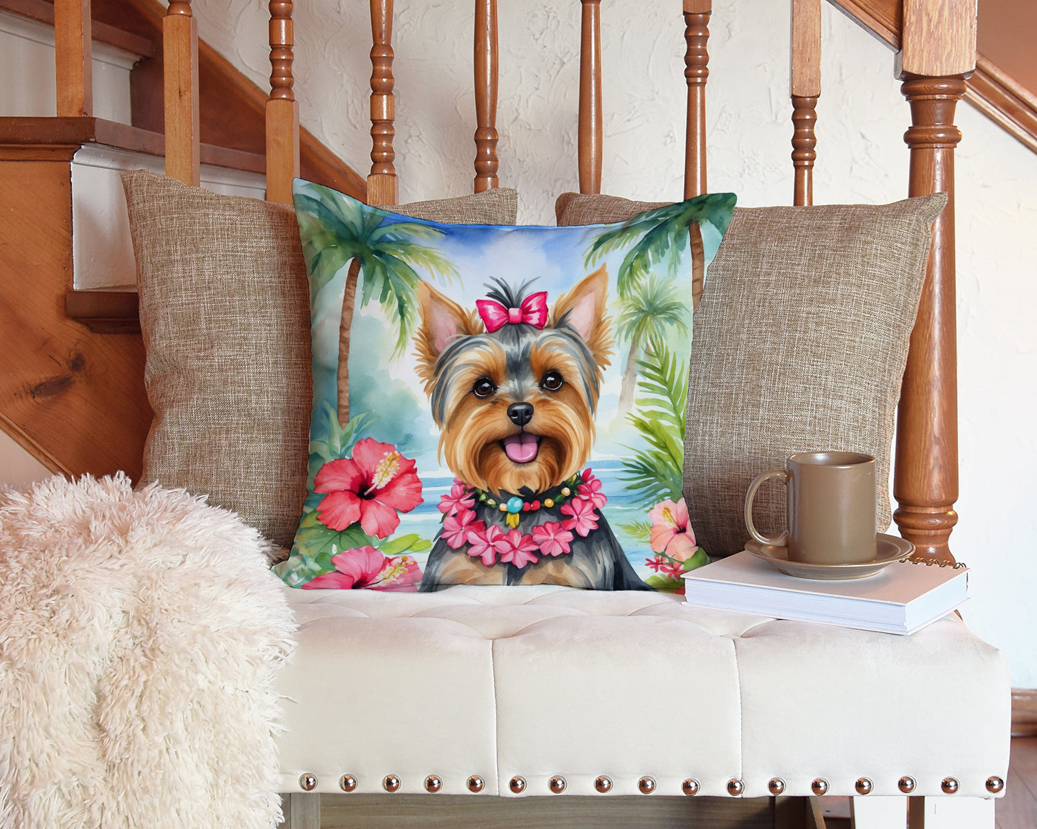 Yorkshire Terrier Luau Throw Pillow