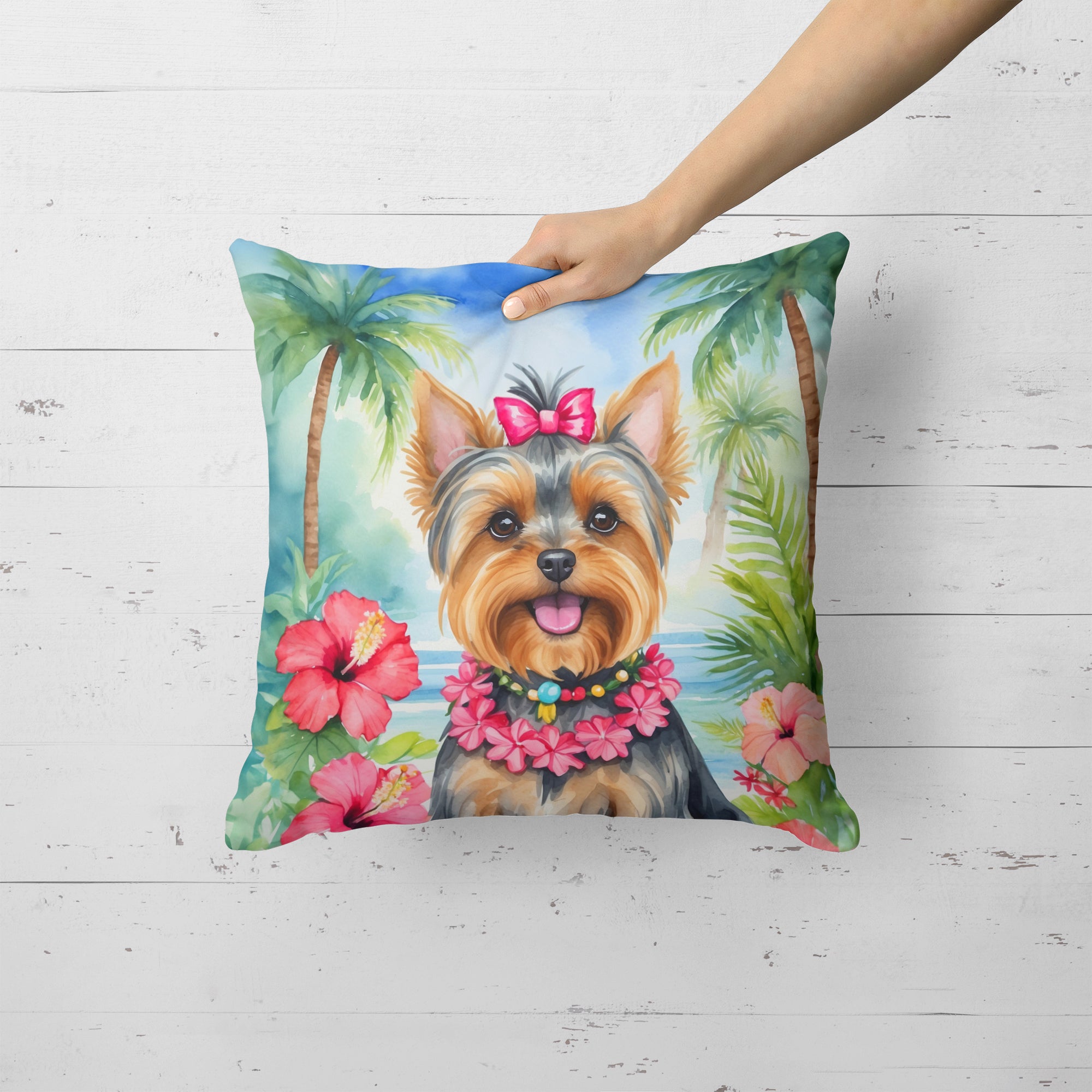 Yorkshire Terrier Luau Throw Pillow