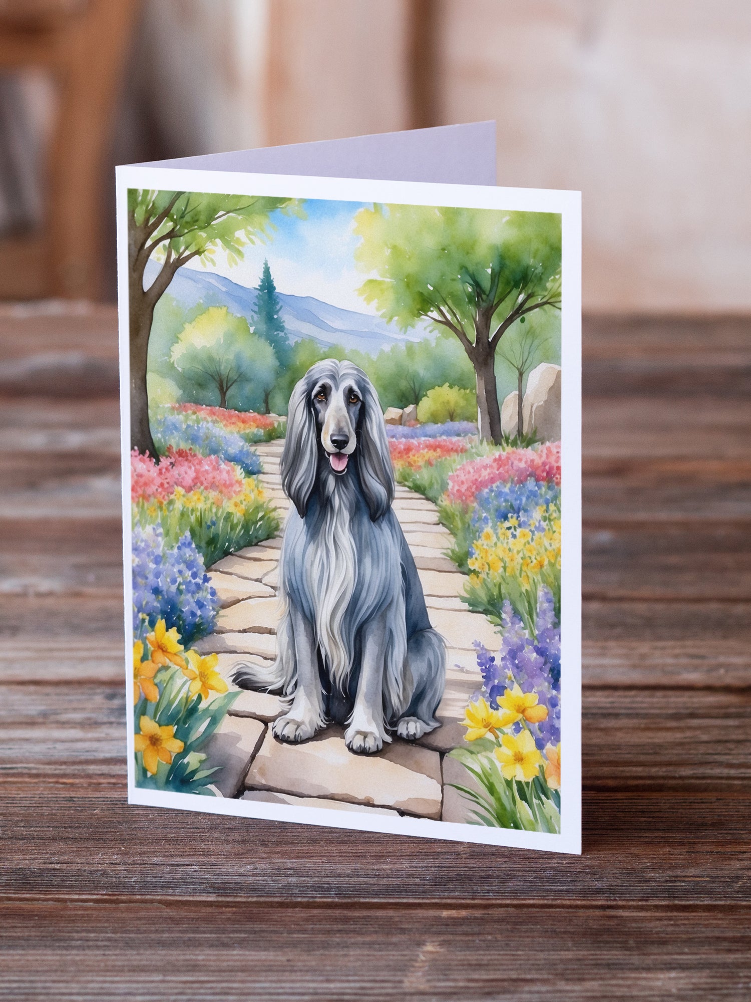 Afghan Hound Spring Garden Greeting Cards Pack of 8