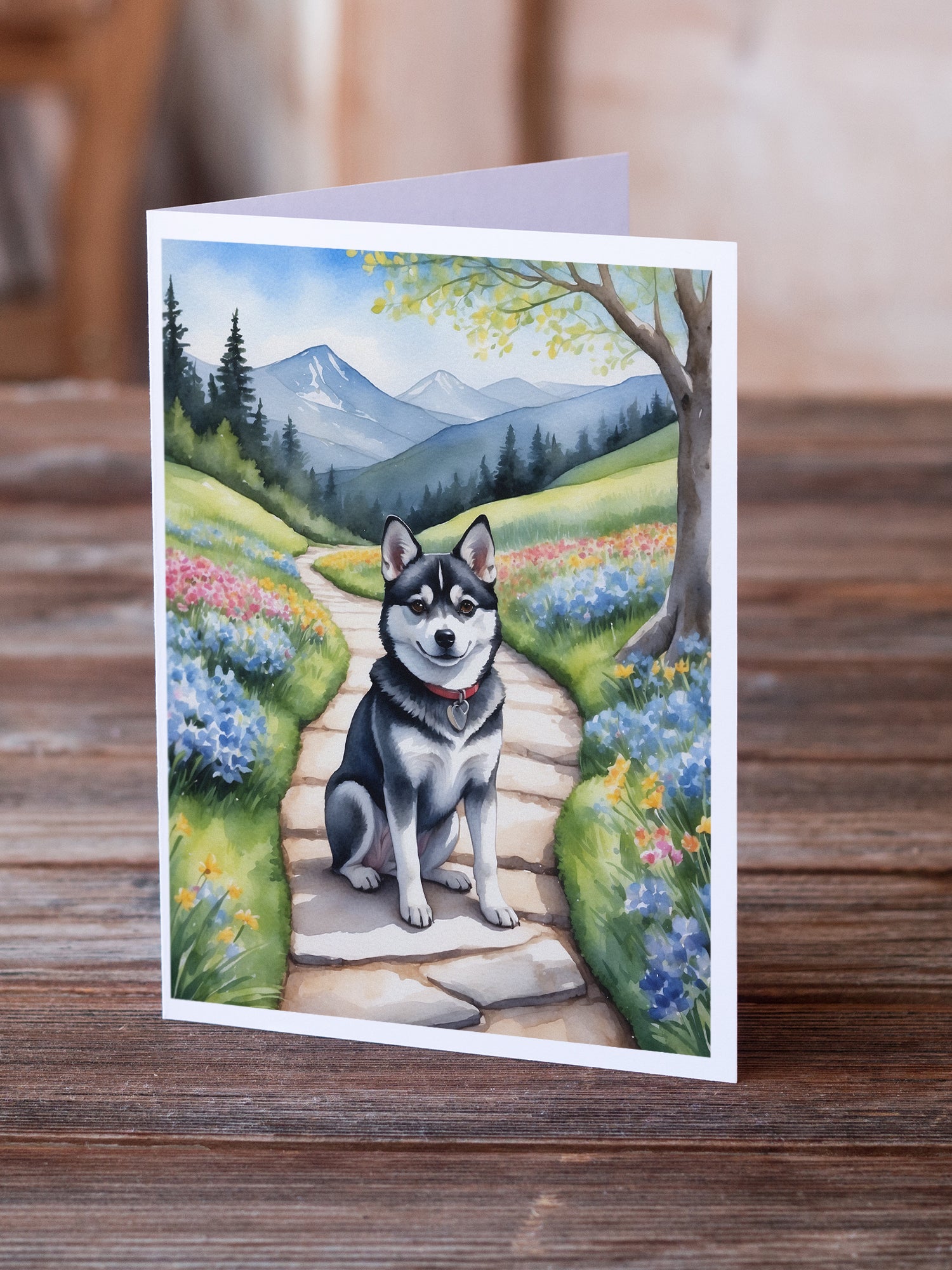 Alaskan Klee Kai Spring Garden Greeting Cards Pack of 8