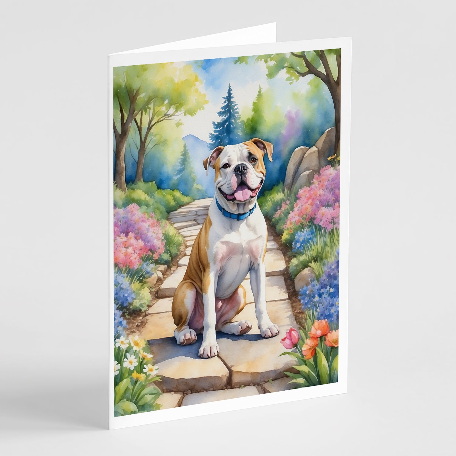 Buy this American Bulldog Spring Garden Greeting Cards Pack of 8