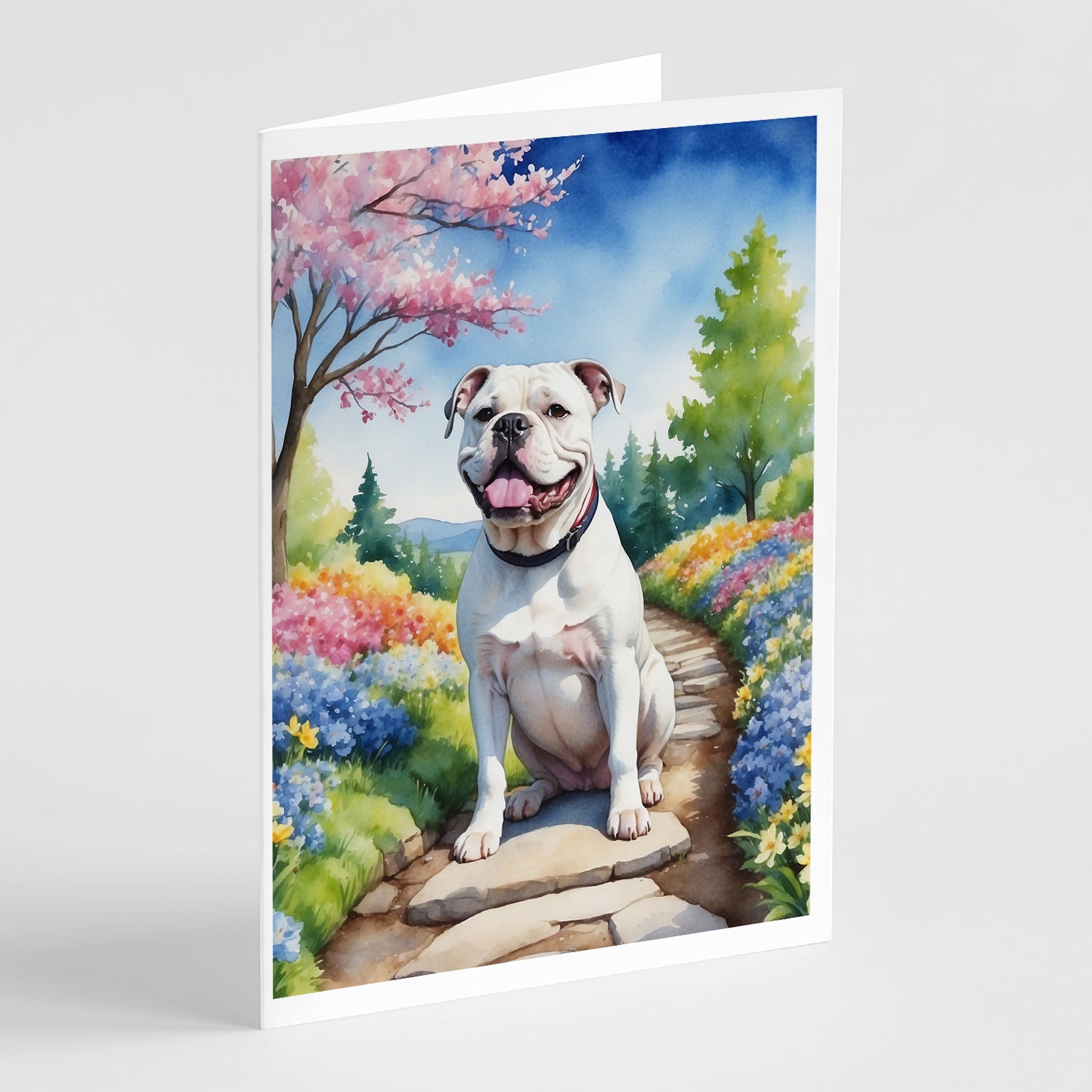 Buy this American Bulldog Spring Garden Greeting Cards Pack of 8