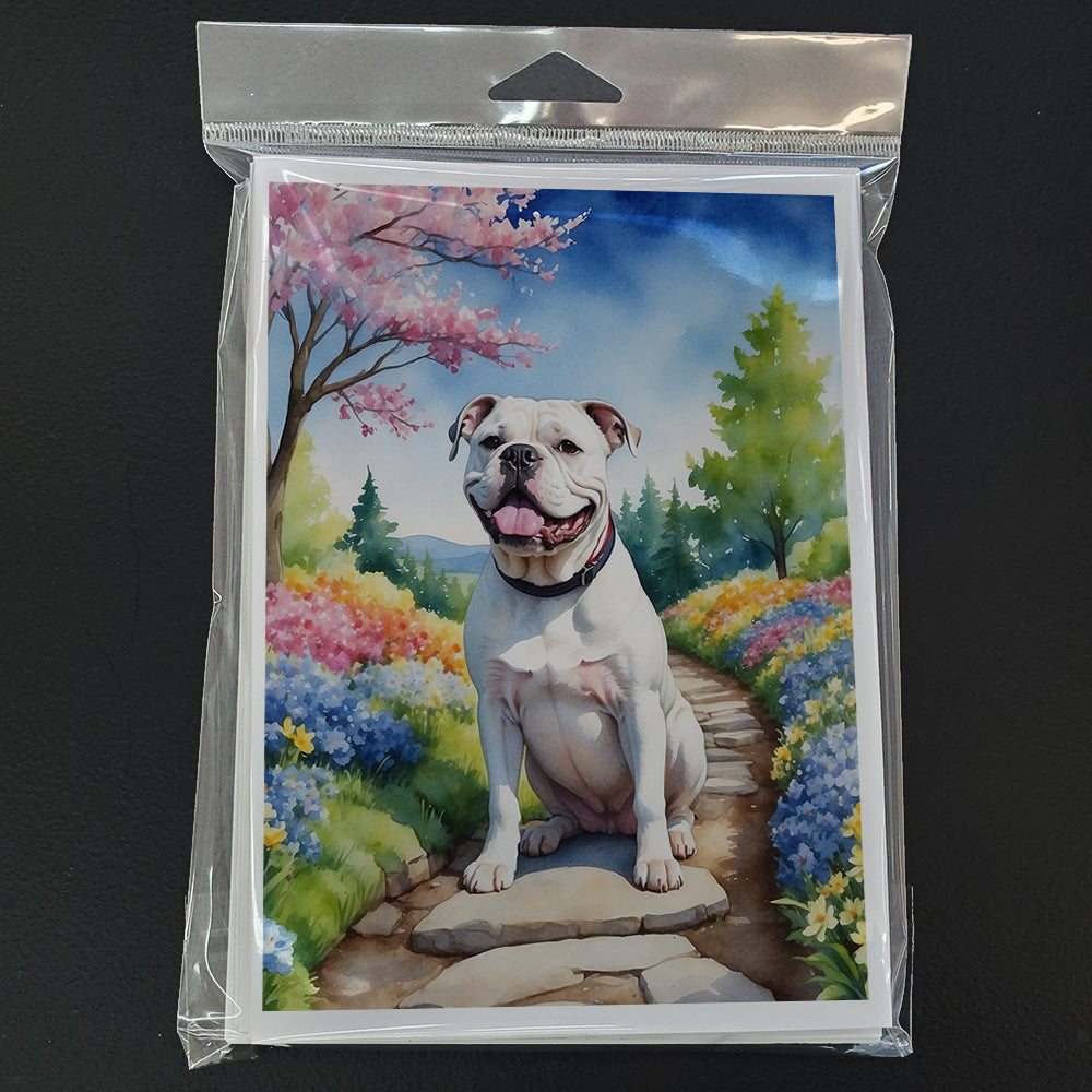 American Bulldog Spring Garden Greeting Cards Pack of 8