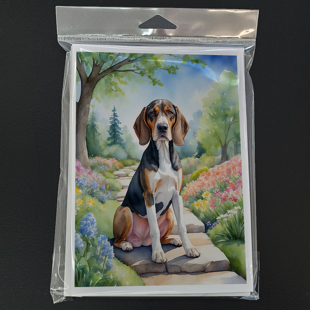 American English Coonhound Spring Garden Greeting Cards Pack of 8