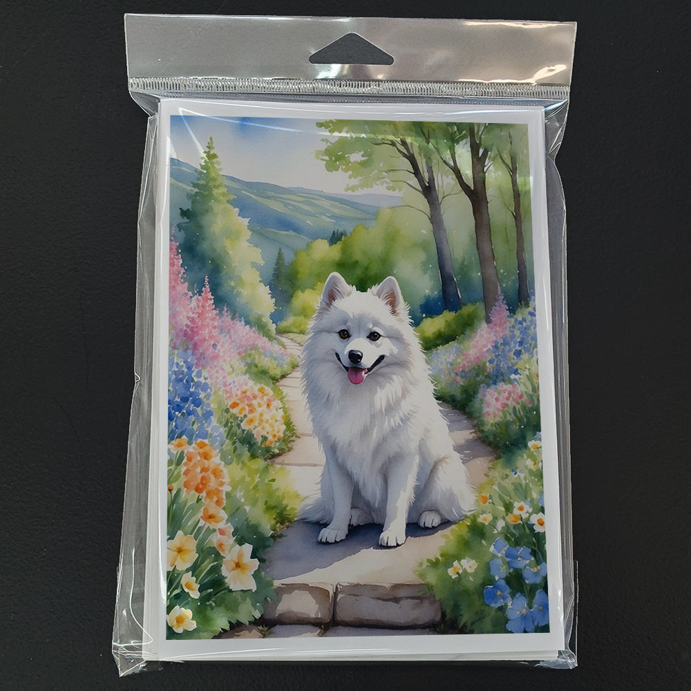 American Eskimo Spring Garden Greeting Cards Pack of 8