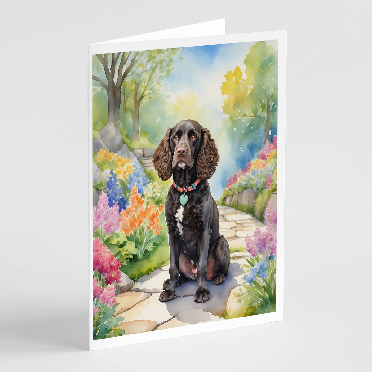 Buy this American Water Spaniel Spring Garden Greeting Cards Pack of 8