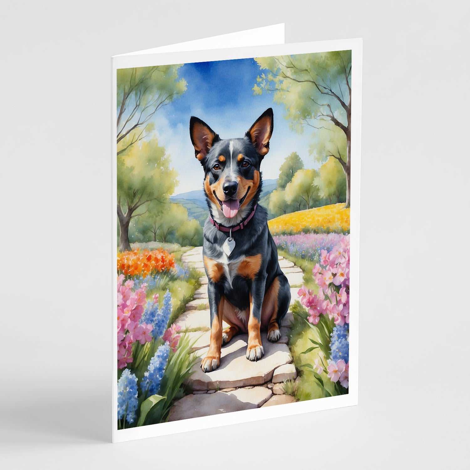 Buy this Australian Cattle Dog Spring Garden Greeting Cards Pack of 8