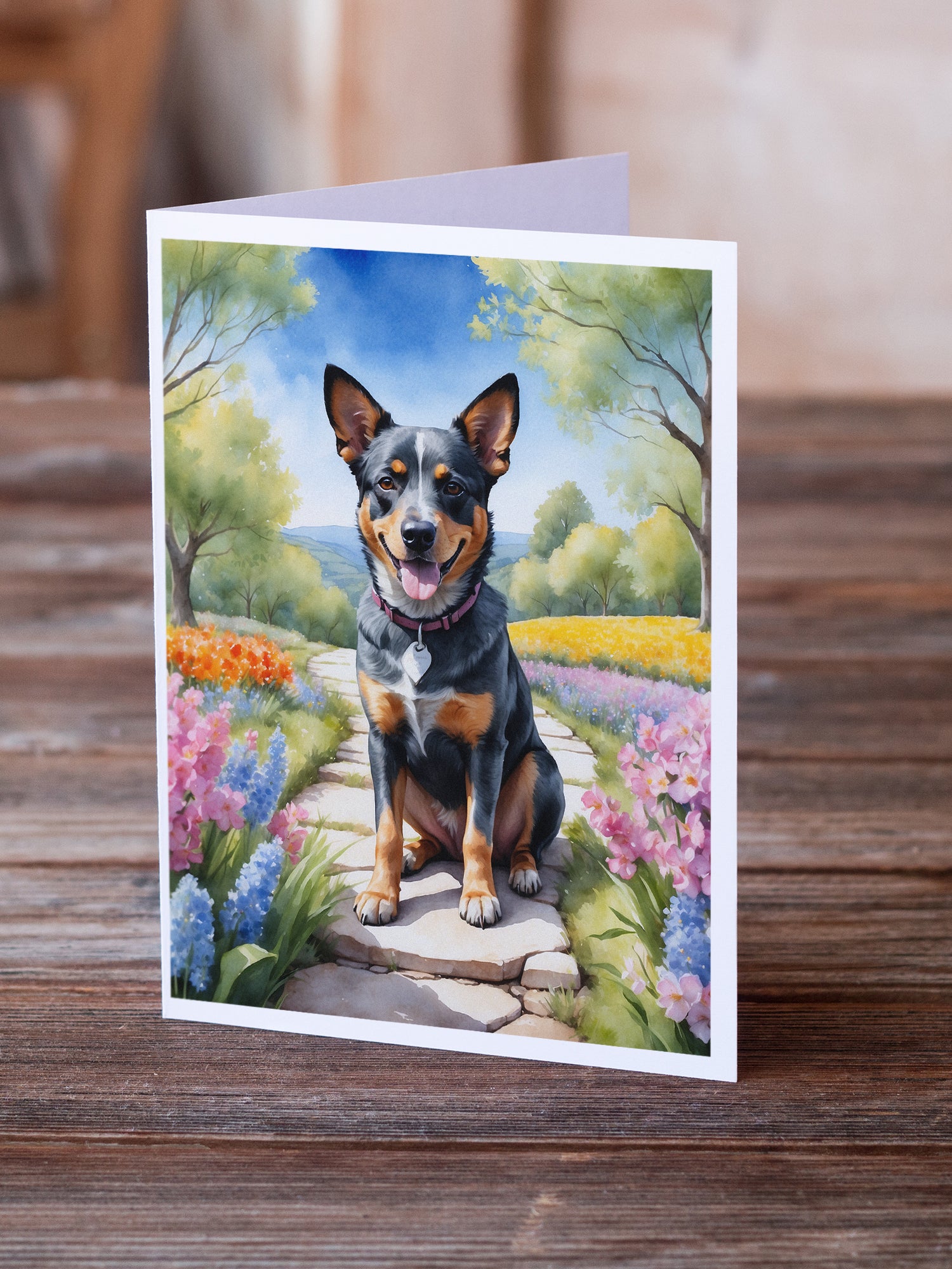 Australian Cattle Dog Spring Garden Greeting Cards Pack of 8
