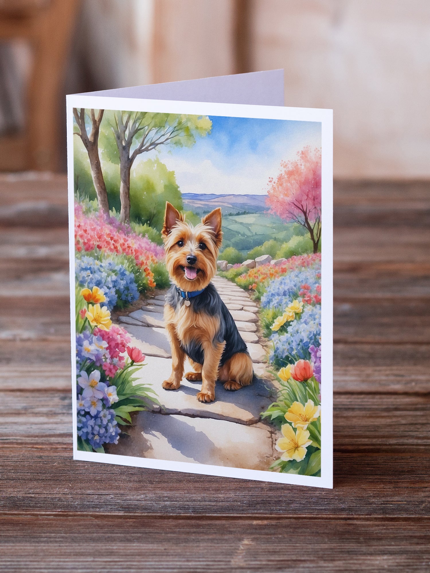 Australian Terrier Spring Garden Greeting Cards Pack of 8