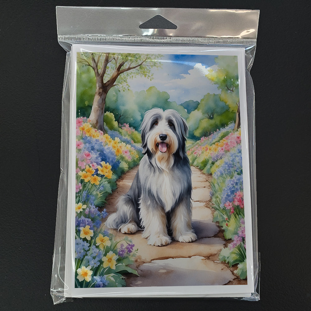 Bearded Collie Spring Garden Greeting Cards Pack of 8