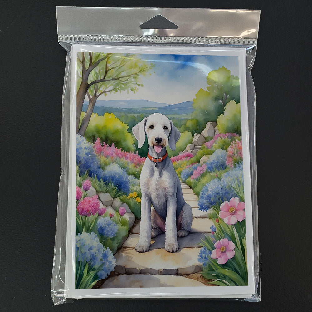 Bedlington Terrier Spring Garden Greeting Cards Pack of 8