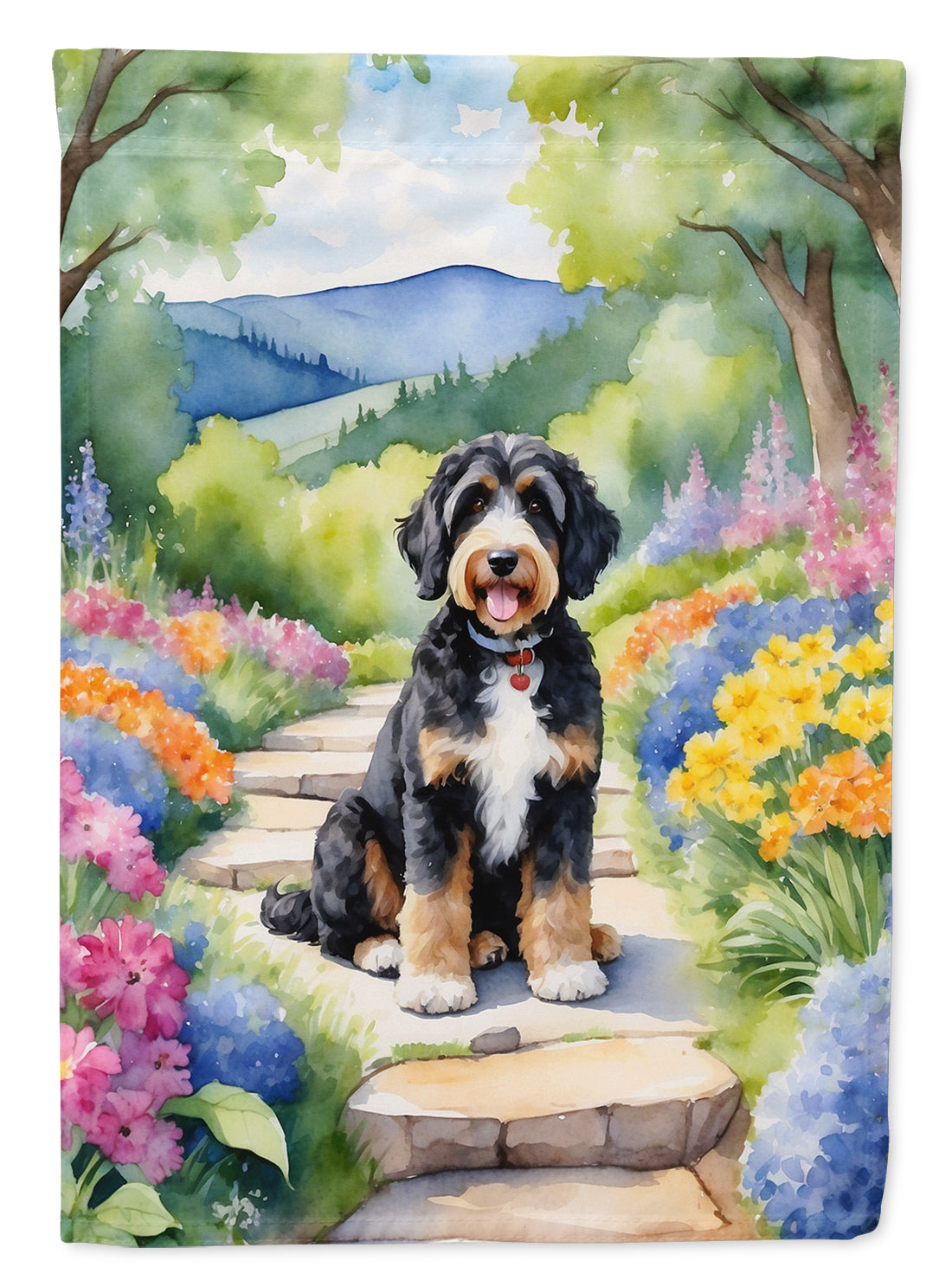 Buy this Bernedoodle Spring Path House Flag