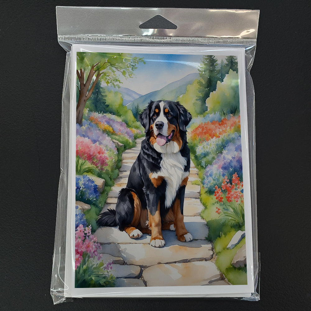 Bernese Mountain Dog Spring Path Greeting Cards Pack of 8