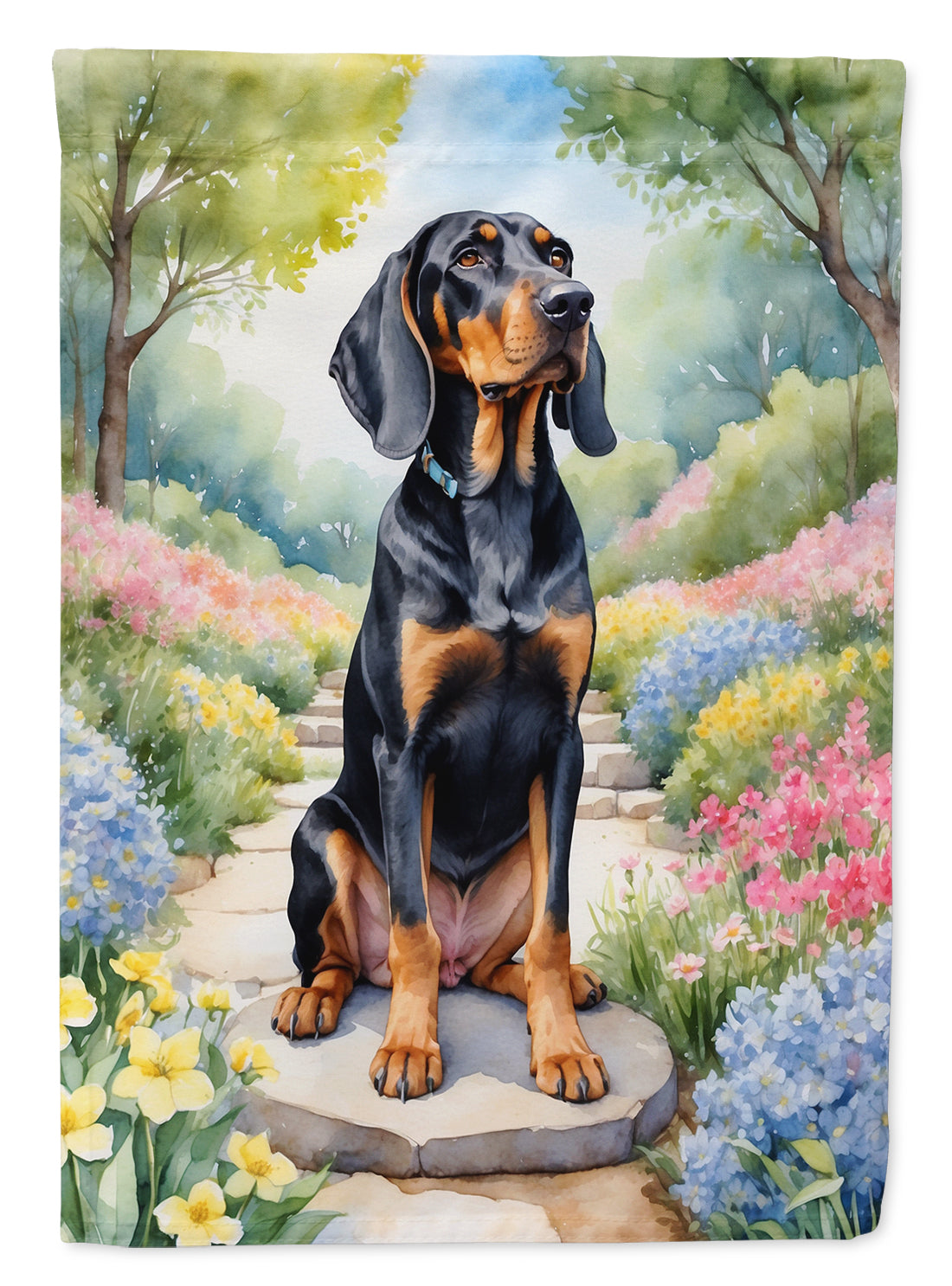 Buy this Black and Tan Coonhound Spring Path House Flag
