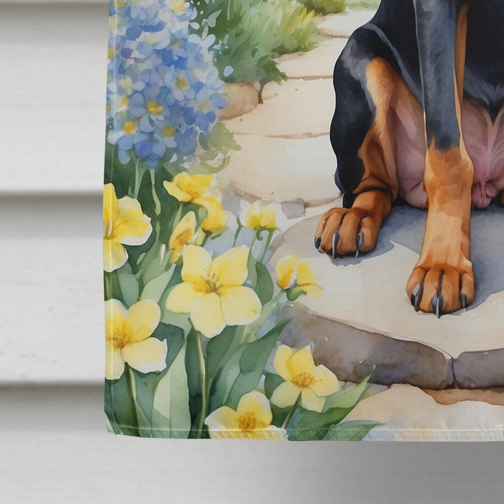 Black and Tan Coonhound Spring Path House Flag