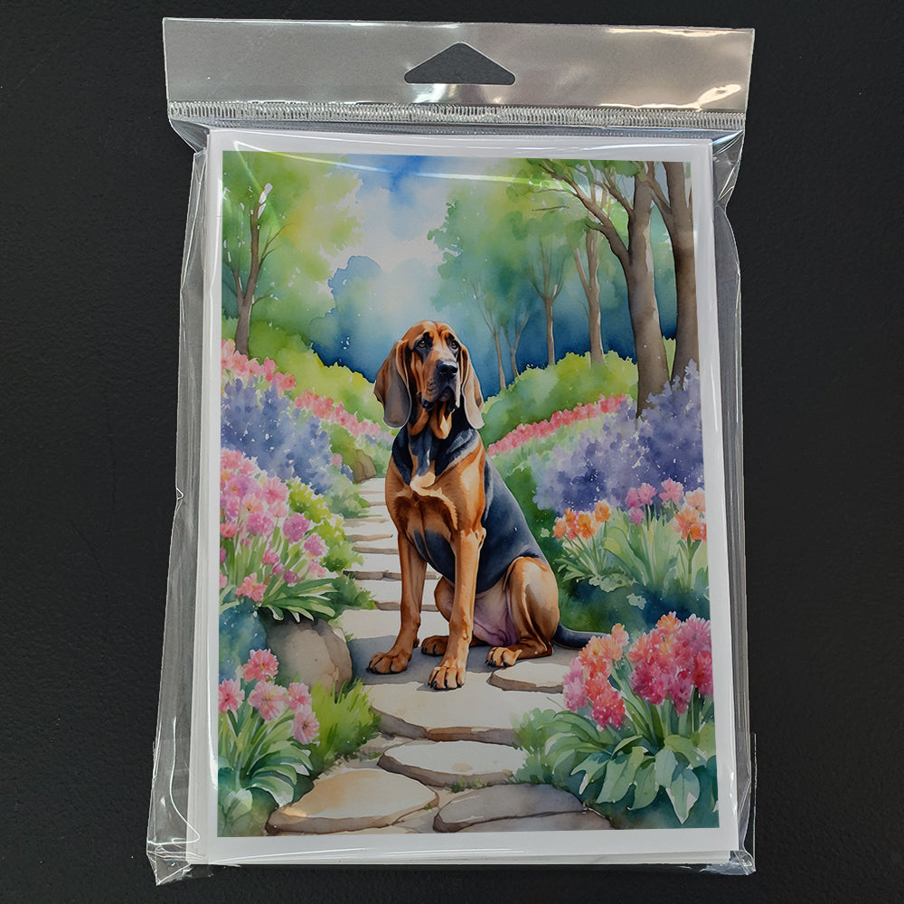 Bloodhound Spring Path Greeting Cards Pack of 8