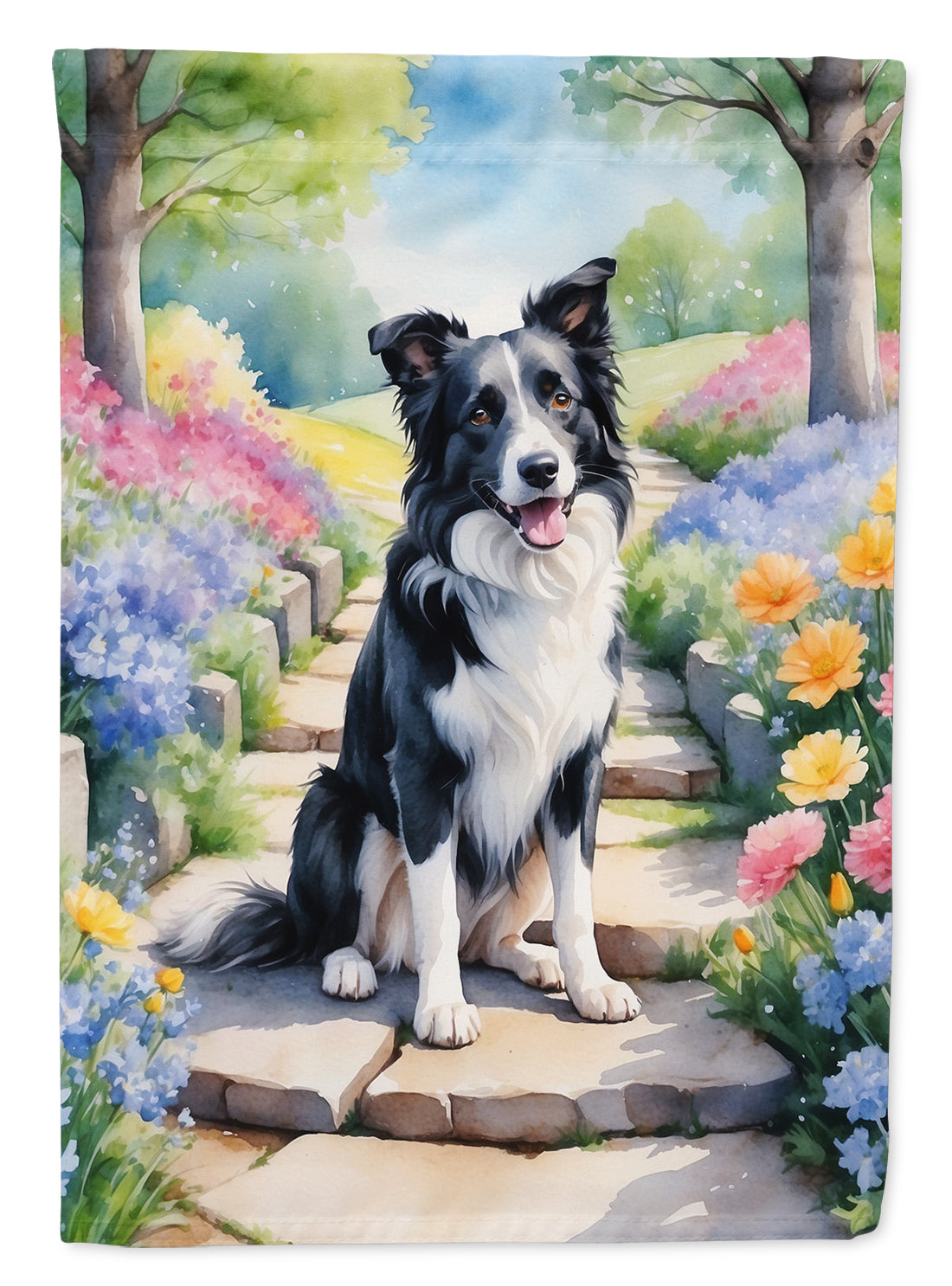 Buy this Border Collie Spring Path House Flag