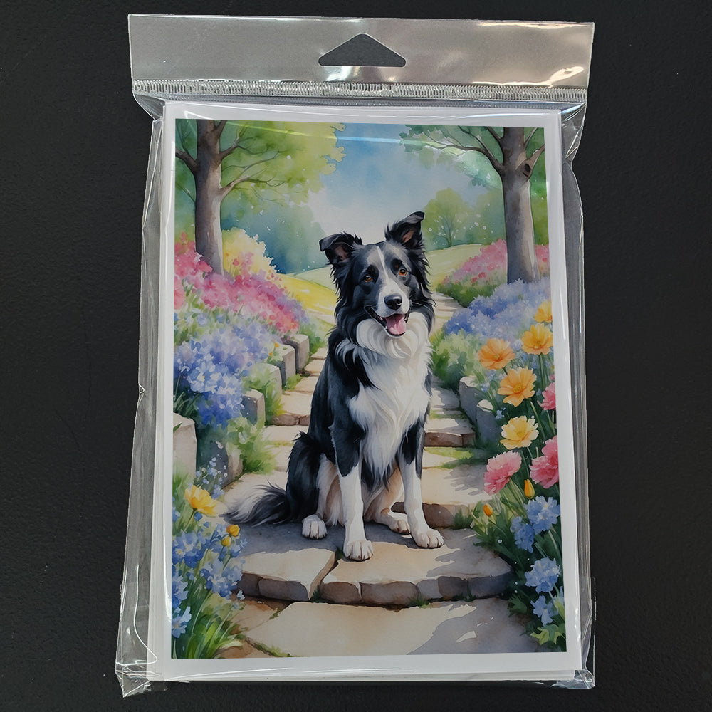 Border Collie Spring Path Greeting Cards Pack of 8