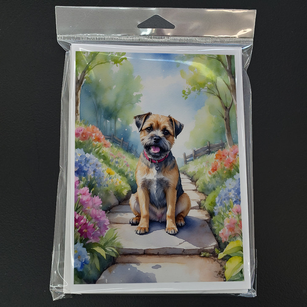 Border Terrier Spring Path Greeting Cards Pack of 8