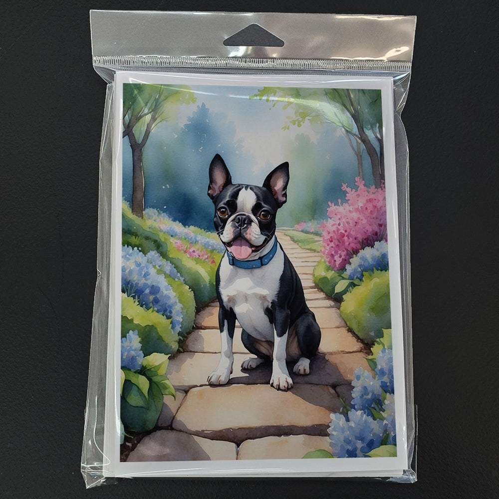 Boston Terrier Spring Path Greeting Cards Pack of 8