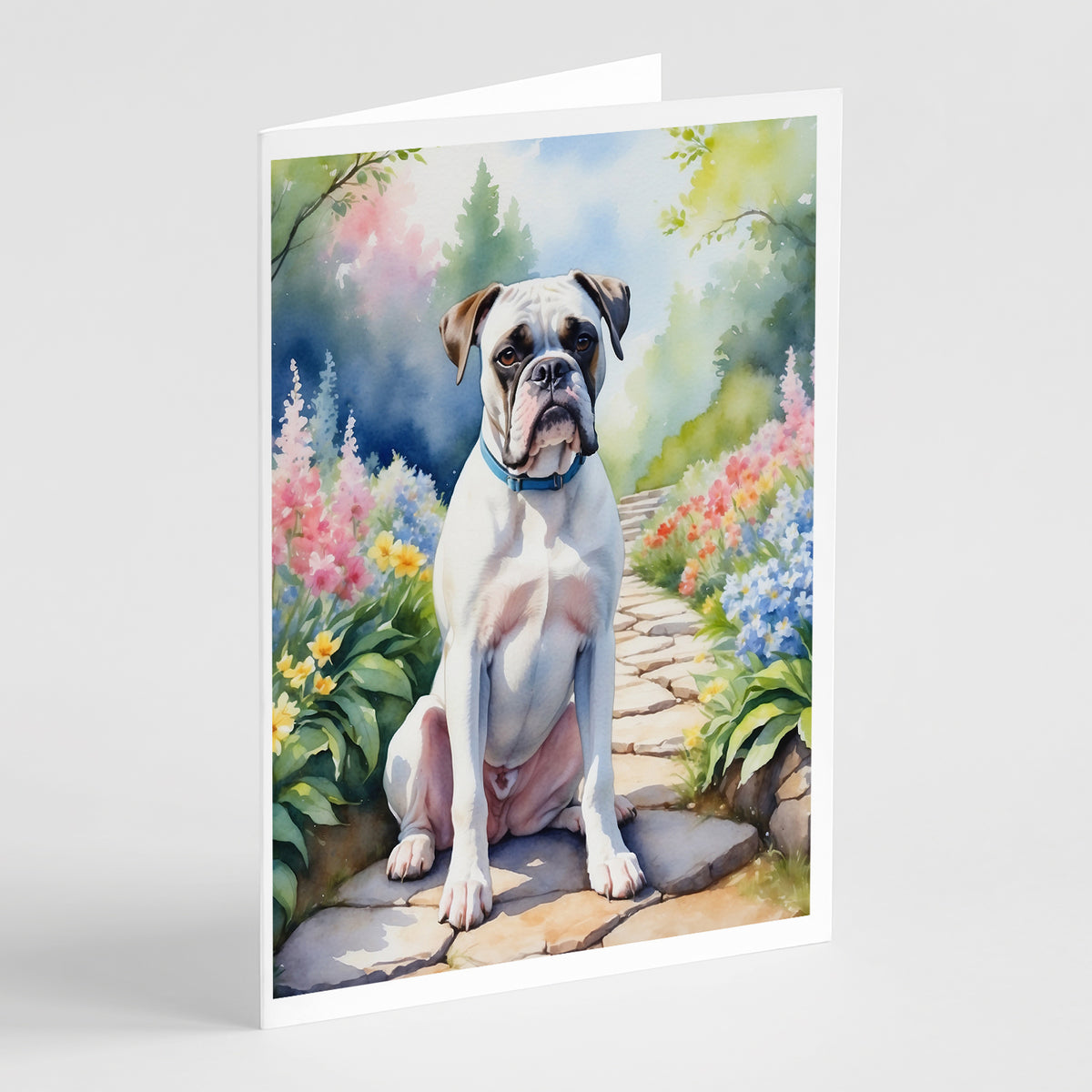 Buy this White Boxer Spring Path Greeting Cards Pack of 8