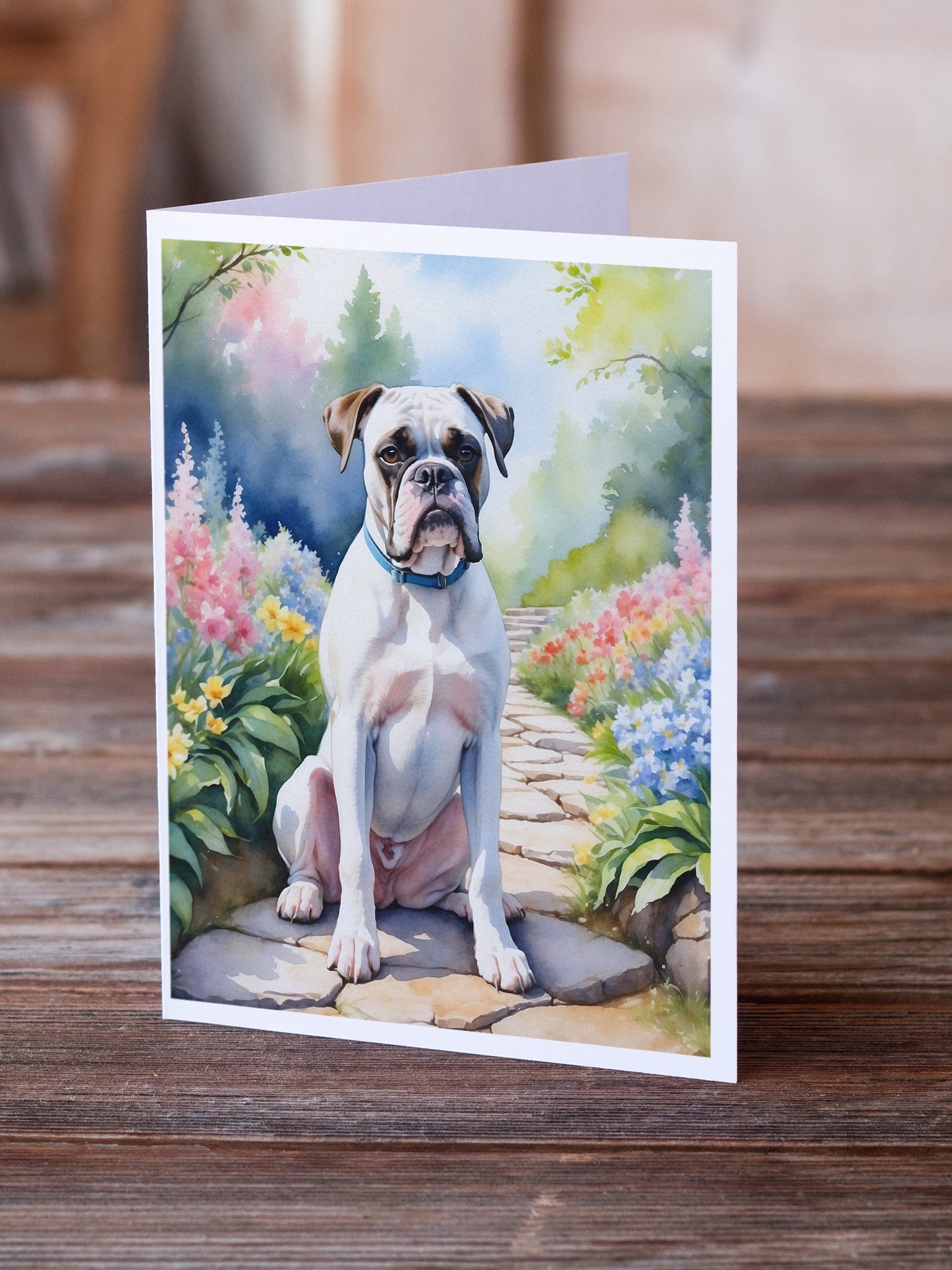 Buy this White Boxer Spring Path Greeting Cards Pack of 8