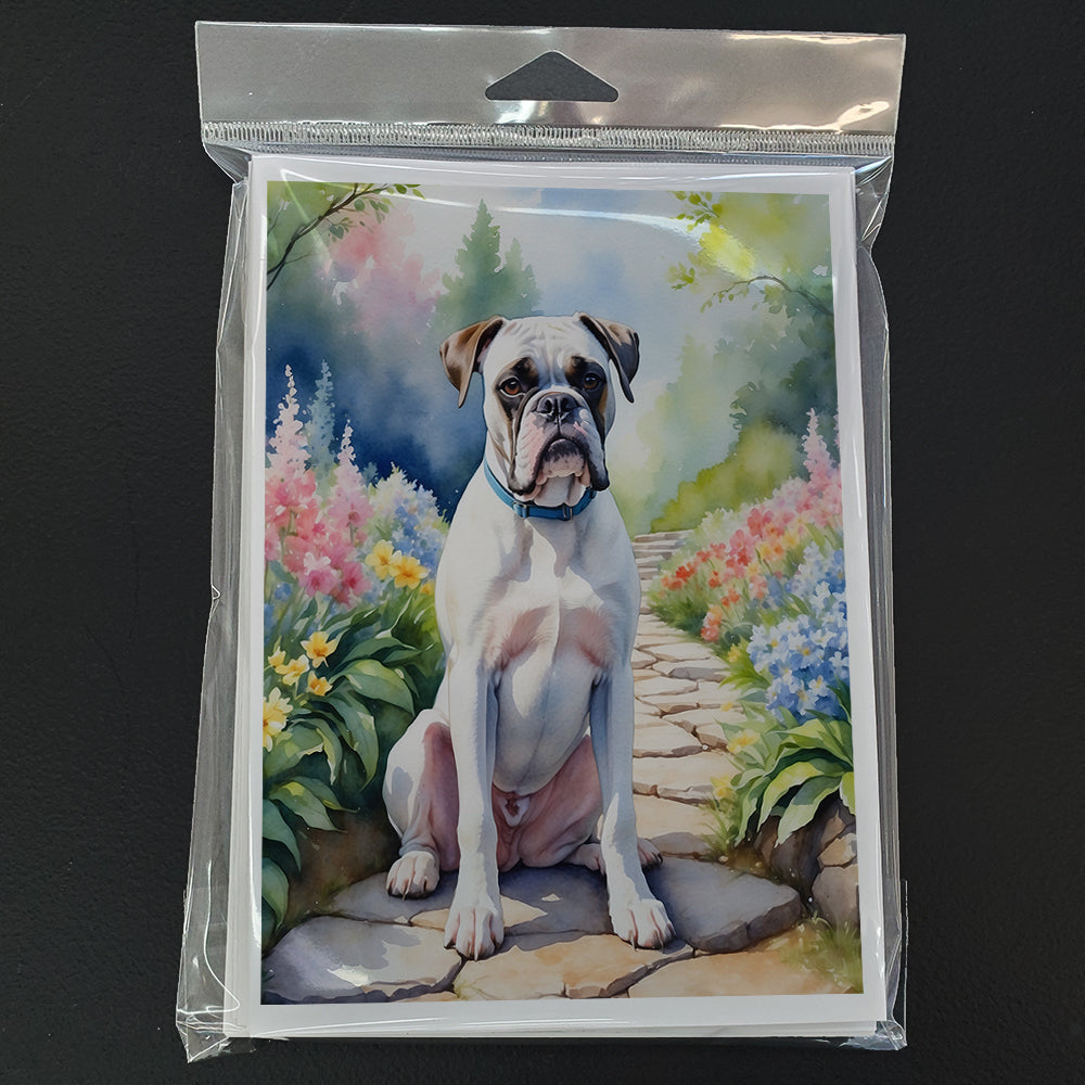 White Boxer Spring Path Greeting Cards Pack of 8
