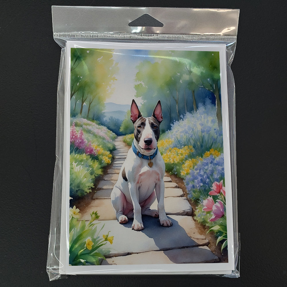 Bull Terrier Spring Path Greeting Cards Pack of 8