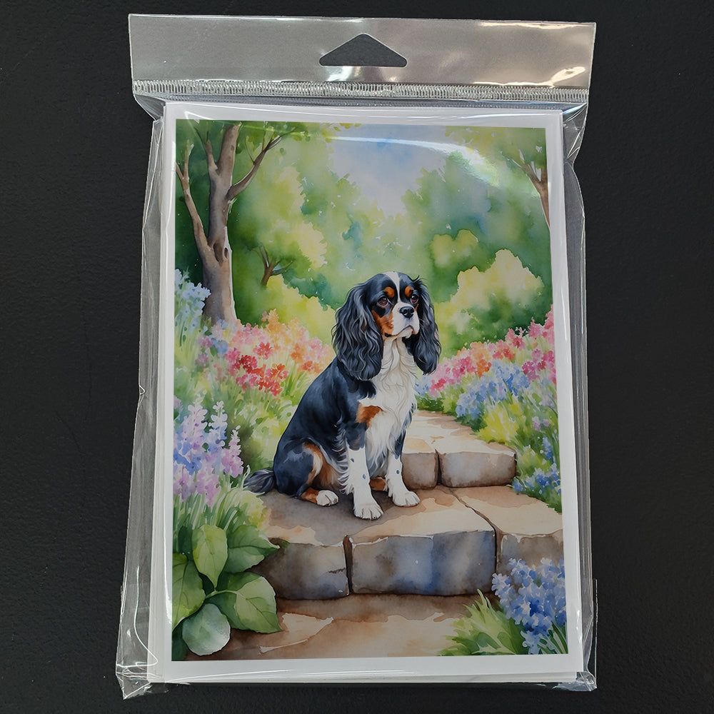 Cavalier Spaniel Spring Path Greeting Cards Pack of 8