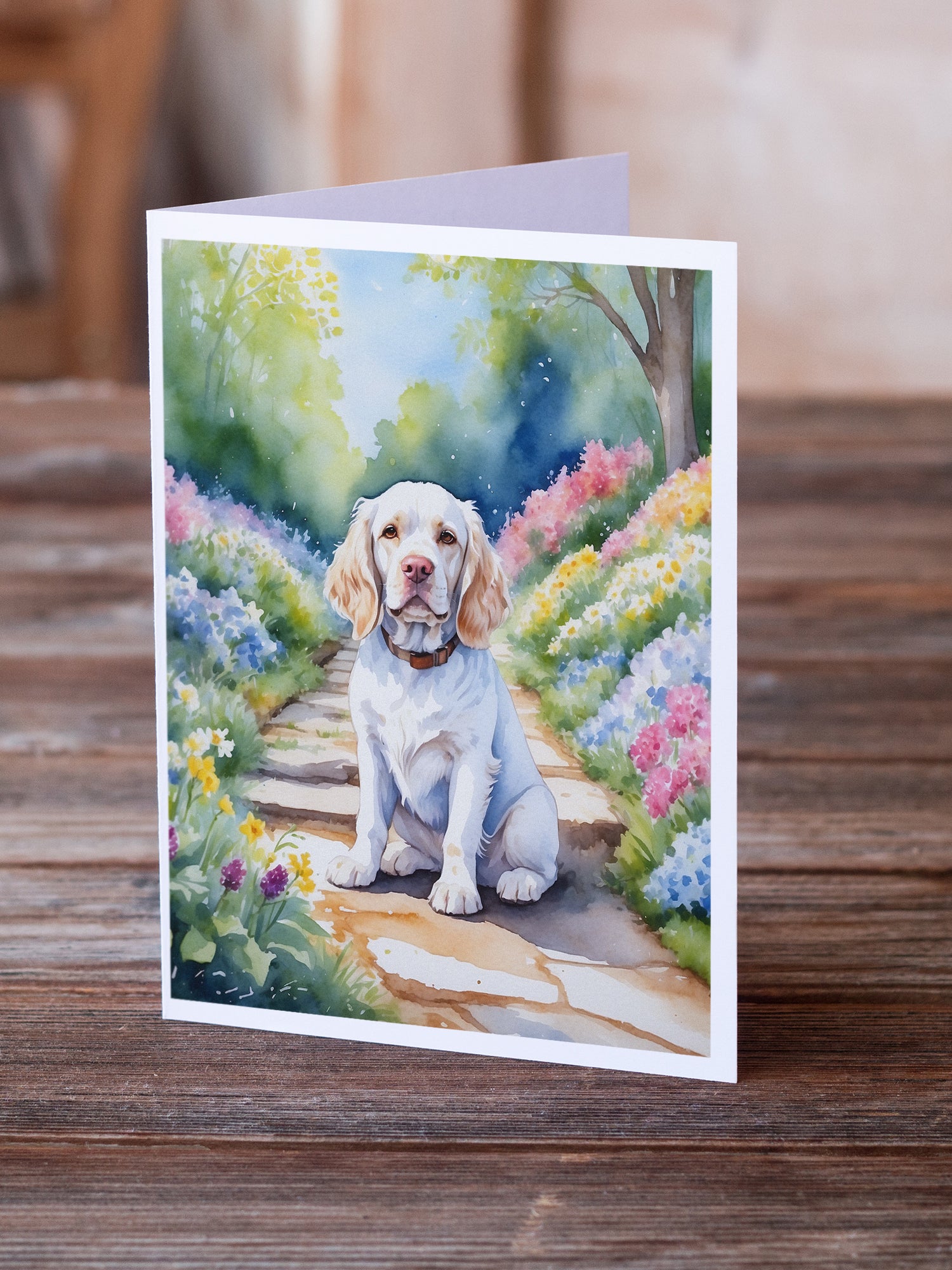 Clumber Spaniel Spring Path Greeting Cards Pack of 8