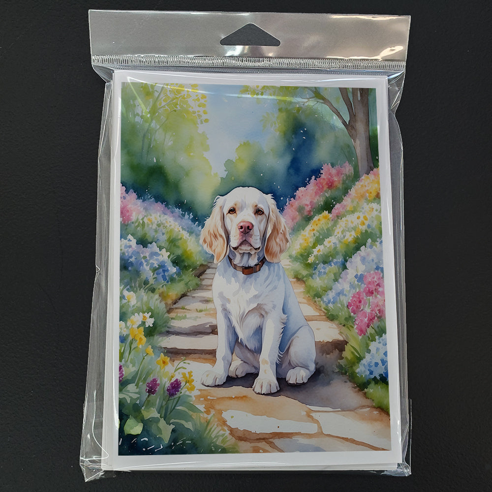 Clumber Spaniel Spring Path Greeting Cards Pack of 8
