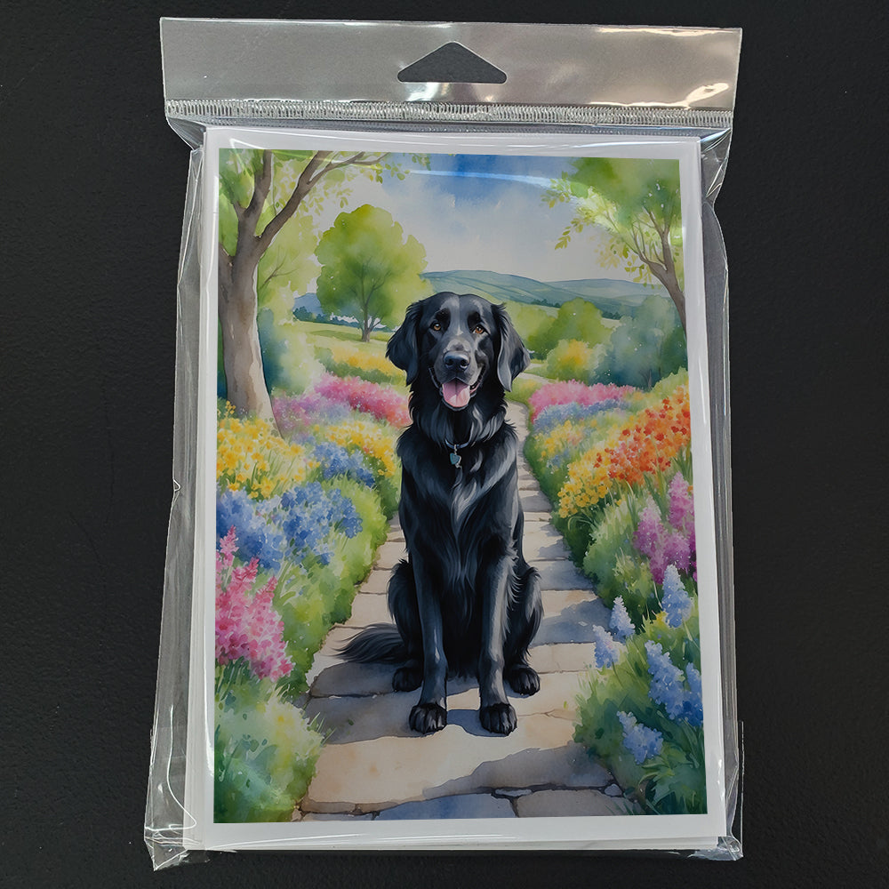 Flat-Coated Retriever Spring Path Greeting Cards Pack of 8