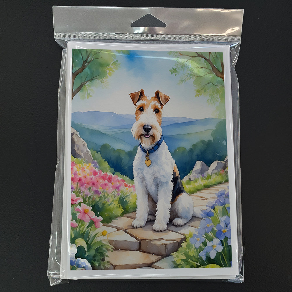 Fox Terrier Spring Path Greeting Cards Pack of 8