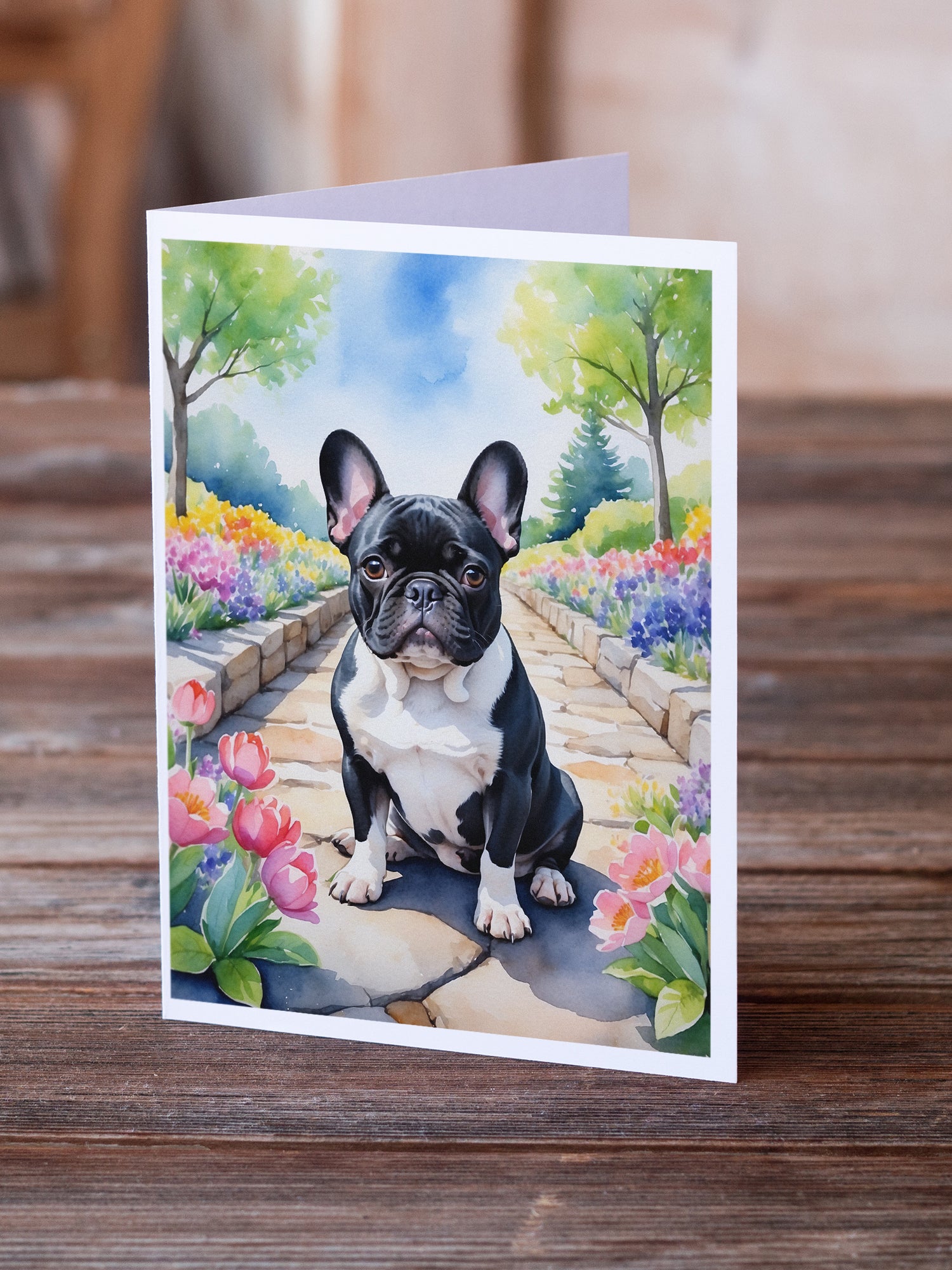 French Bulldog Spring Path Greeting Cards Pack of 8