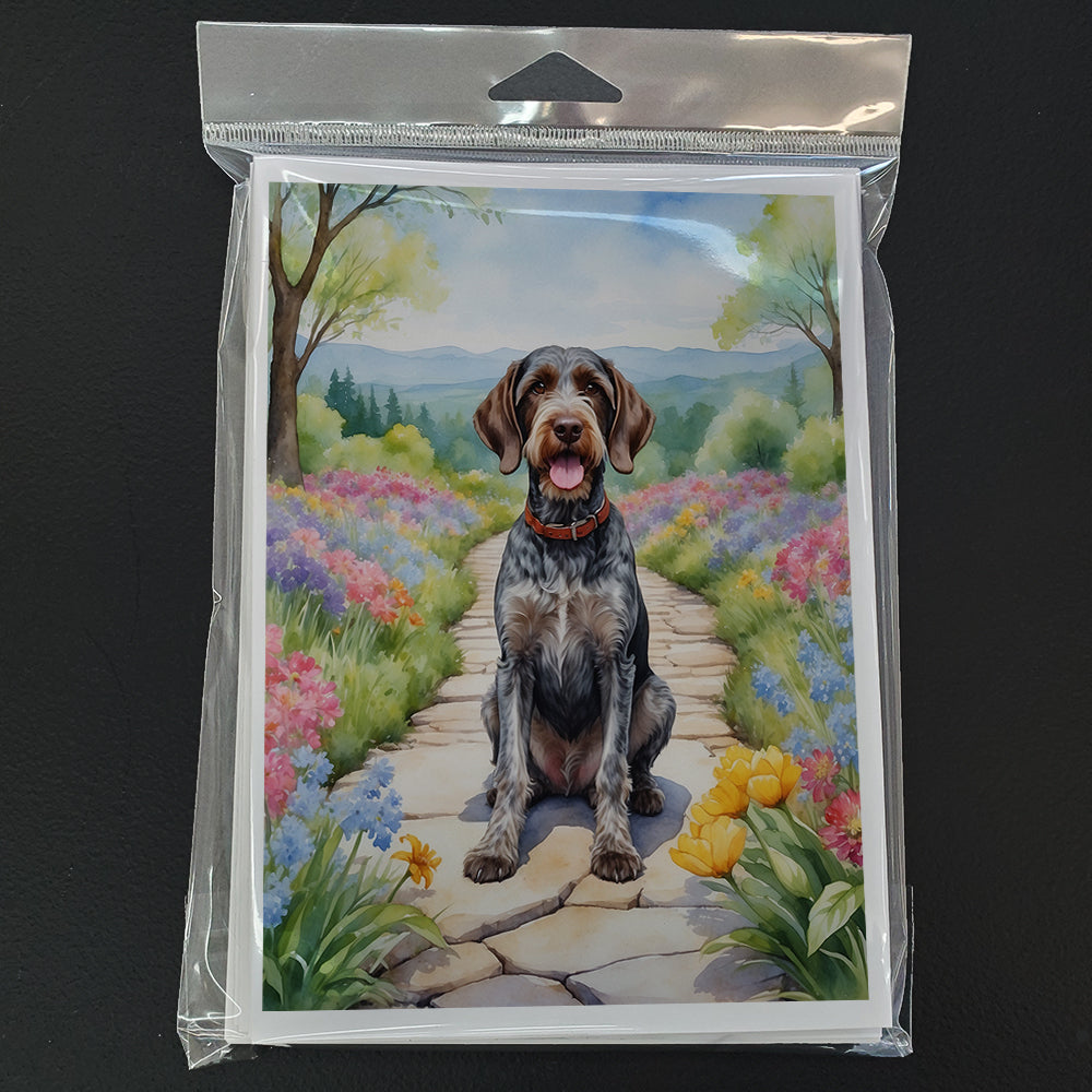 German Wirehaired Pointer Spring Path Greeting Cards Pack of 8